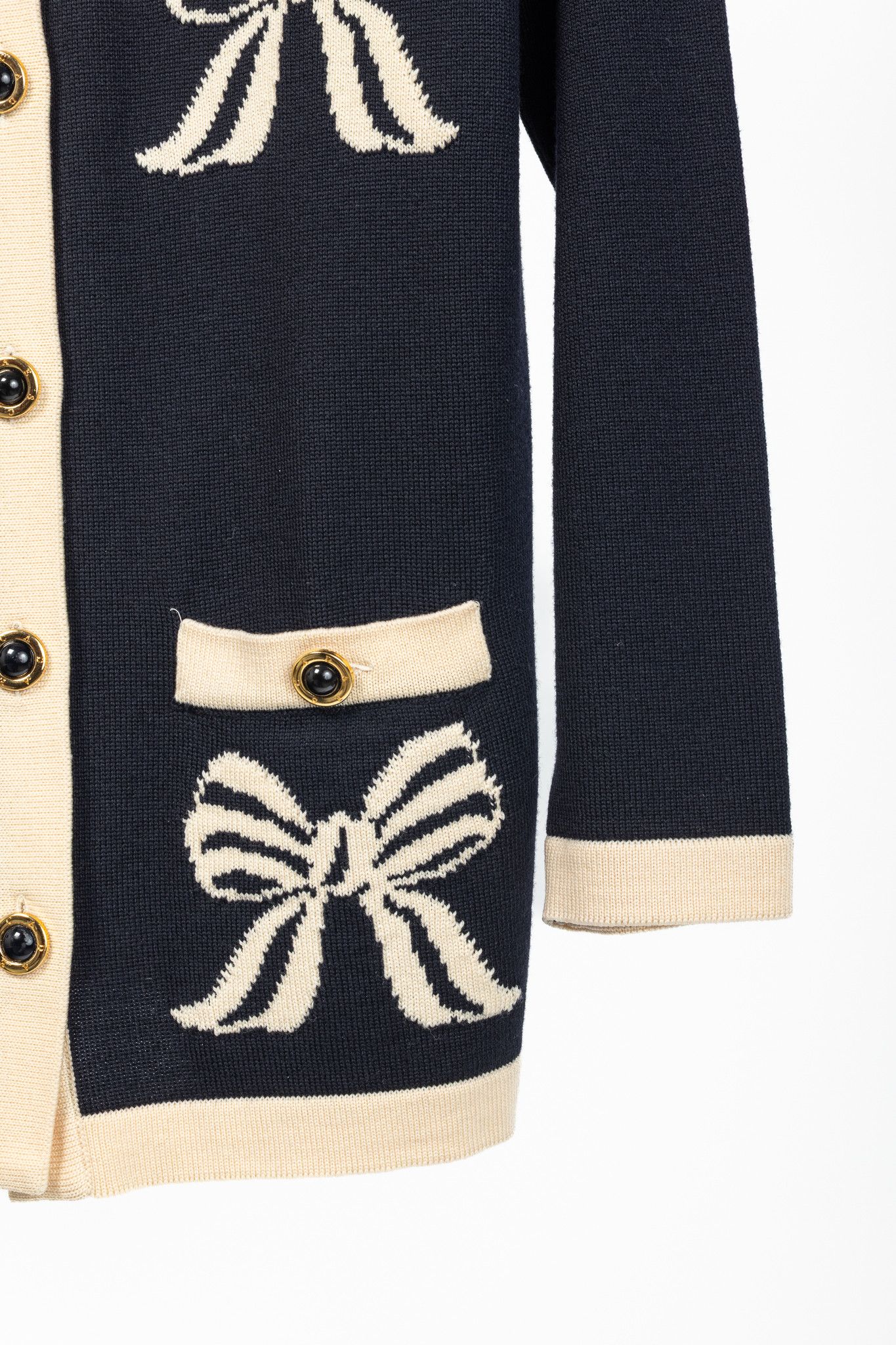 Escada Escada by Margaretha Ley Navy Wool-Knit Bow Button Cardigan Size S / US 4 / IT 40 - 7 Thumbnail