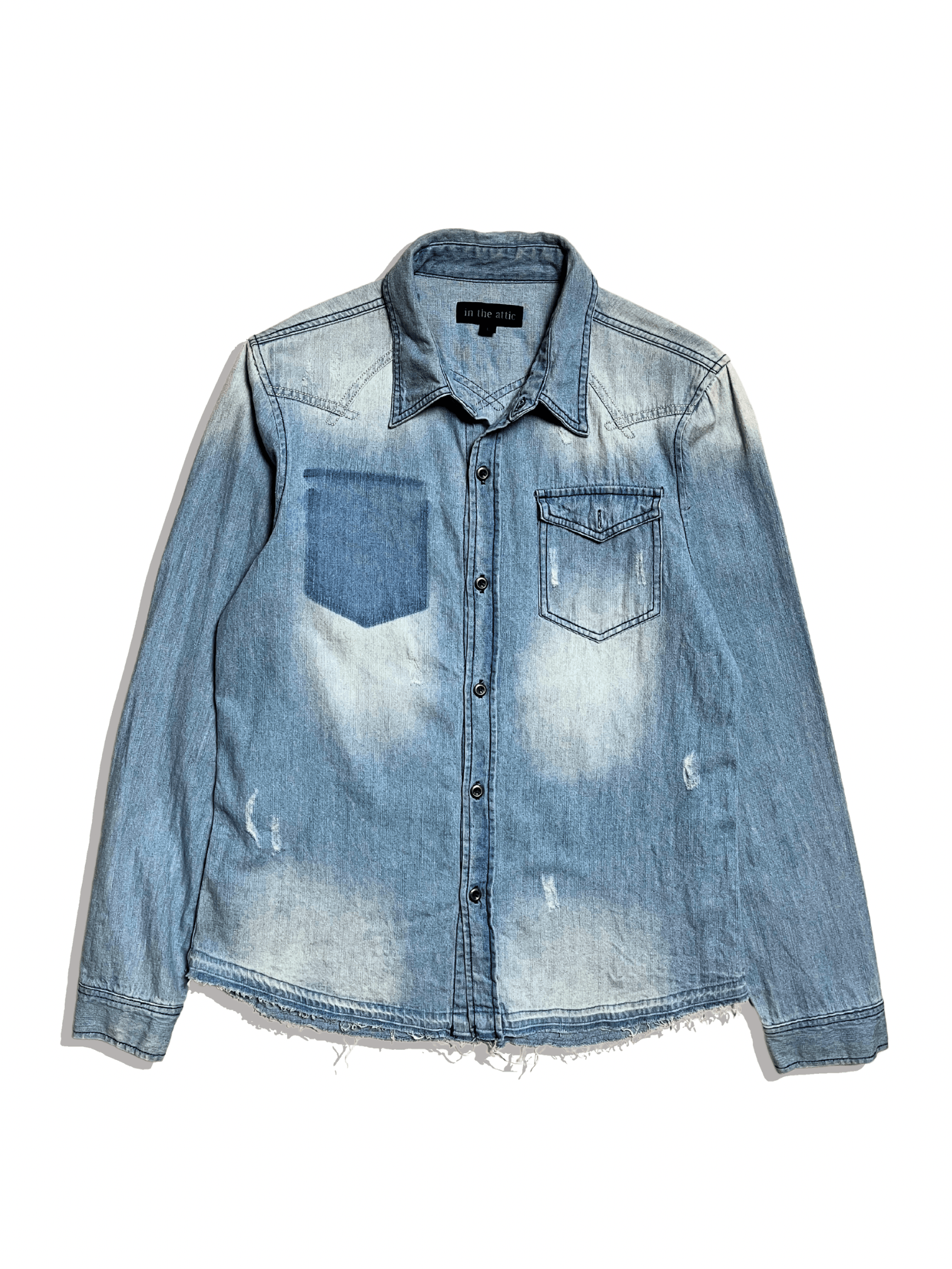 If Six Was Nine × Le Grande Bleu (L.G.B.) × Yasuyuki Ishii 90s In The Attic - distressed unfinish washed denim shirt Size US L / EU 52-54 / 3 - 1 Thumbnail