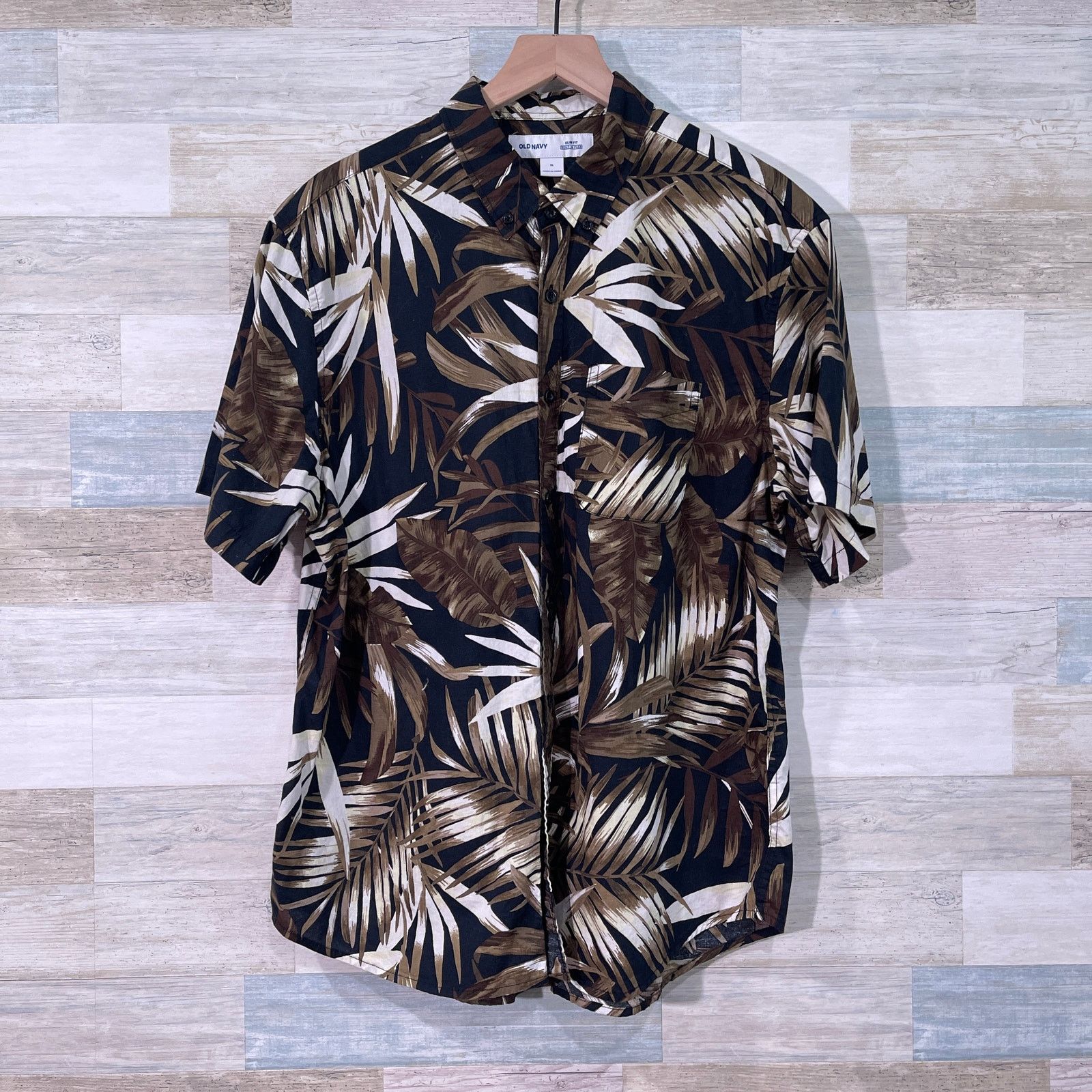 Old Navy OLD NAVY Tropical Palm Slim Fit Shirt Brown Mens XL Size US XL / EU 56 / 4 - 1 Thumbnail