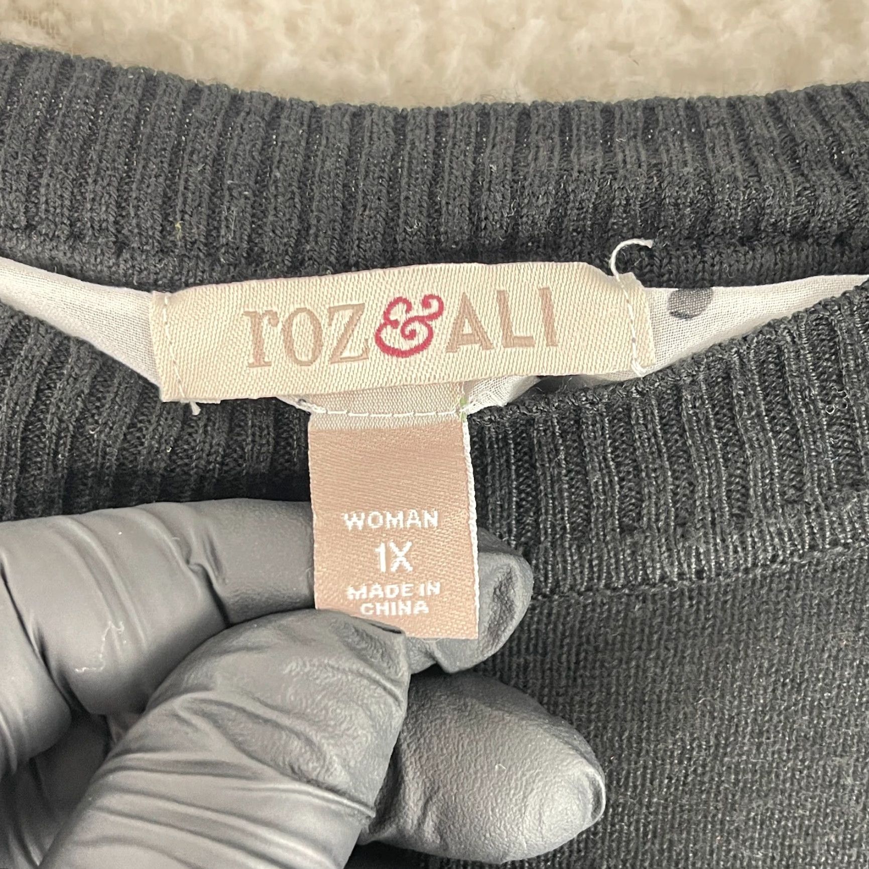 Vintage Roz & Ali Black Layered Long Sleeve Knit Shirt Womens Crew Neck Pullover Size 1X Size XL / US 12-14 / IT 48-50 - 5 Thumbnail