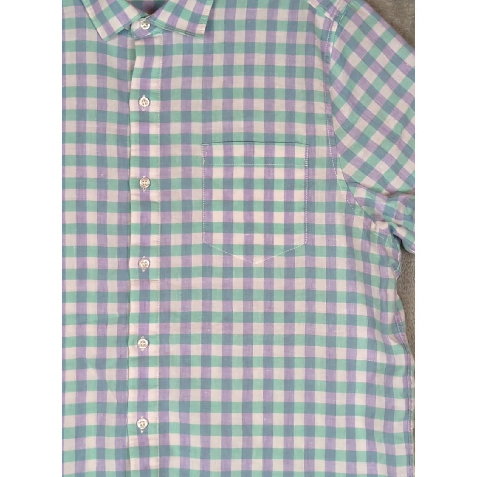 Tommy Bahama Tommy Bahama Shirt Mens Size L Lavender/green Linen/ Cotton Blend Short Sleeve Button Up Size US L / EU 52-54 / 3 - 5 Thumbnail