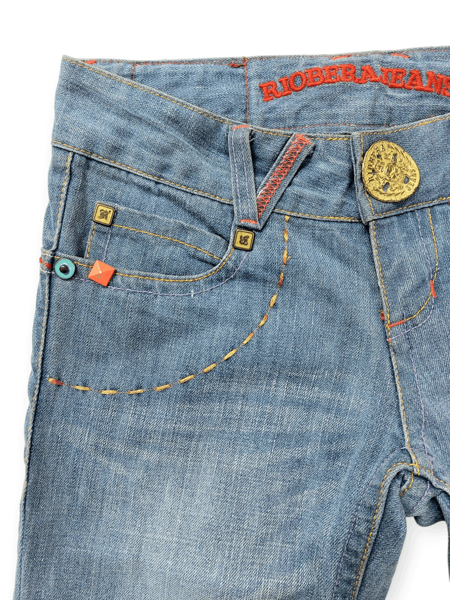 Vintage ☠️ Embroidery Skulls And Eagles Back Pocket Riobera Jeans Size 26" / US 2 / IT 38 - 9 Thumbnail