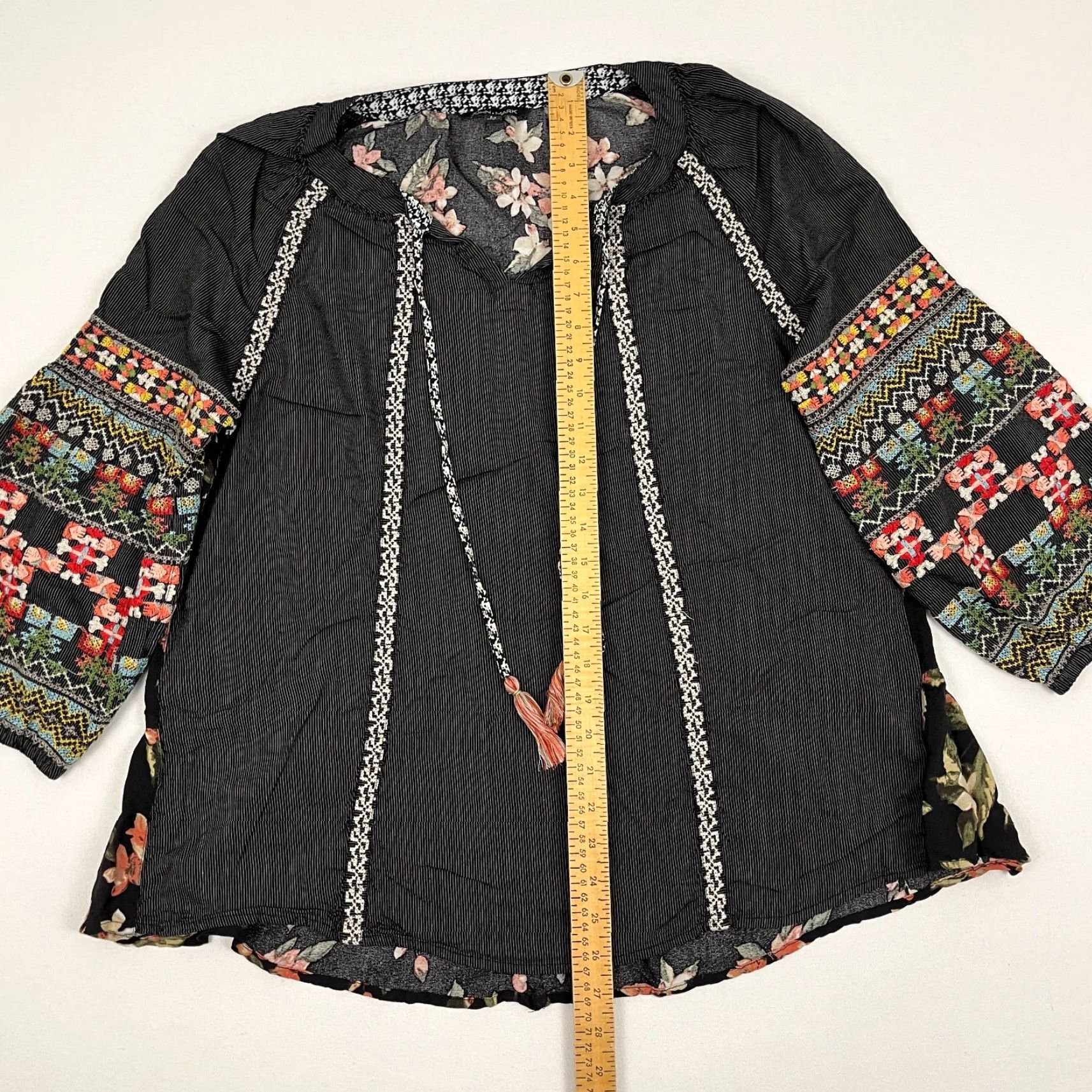 Vintage John Mark Blouse Womens Medium Floral Embroidered Tassels Grunge Boho Dark Moody Shirt Tee Tunic Size M / US 6-8 / IT 42-44 - 3 Thumbnail