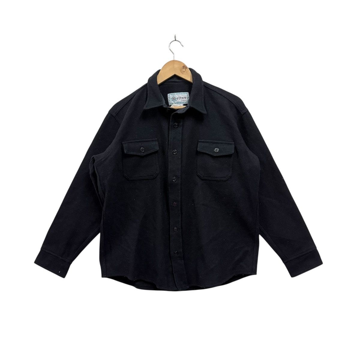 Vintage Vintage Melton Black Wool Shirt Button up Size US L / EU 52-54 / 3 - 1 Thumbnail
