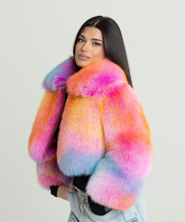 Other Women’s Cotton Candy Cropped Fox Fur Jacket Size L / US 10 / IT 46 - 2 Thumbnail