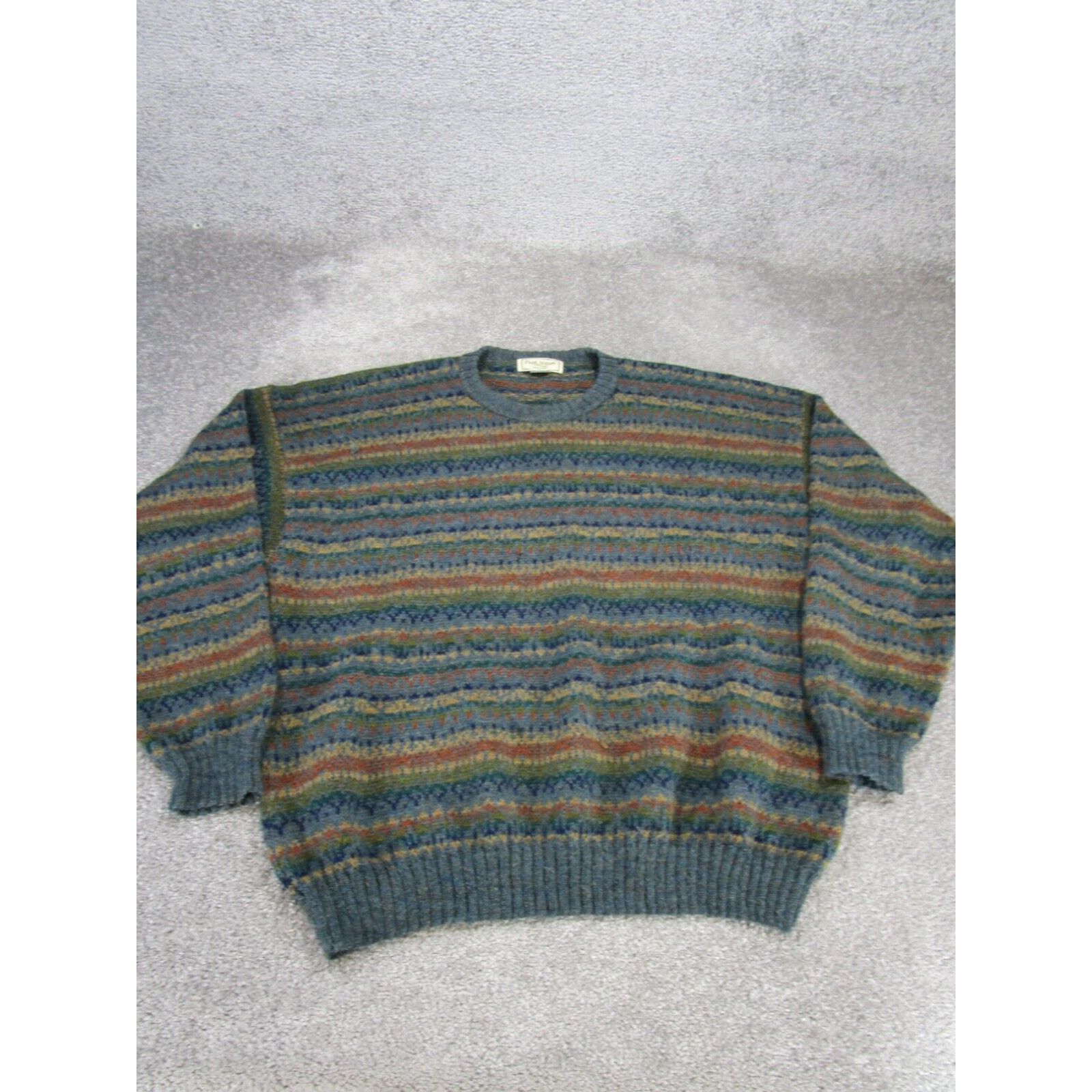 image of Paul Stuart Sweater Mens Large Alpaca Knit Crew Neck Vintage Fair Isle in White
