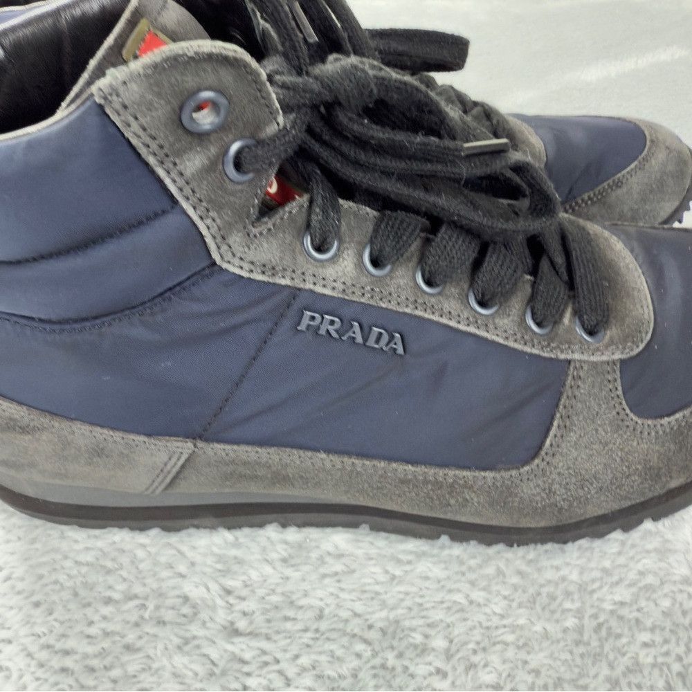 Prada Prada Hi Top Grey/Blue Nylon and Suede High Top Sneaker Sz Size US 7.5 / EU 40-41 - 5 Thumbnail