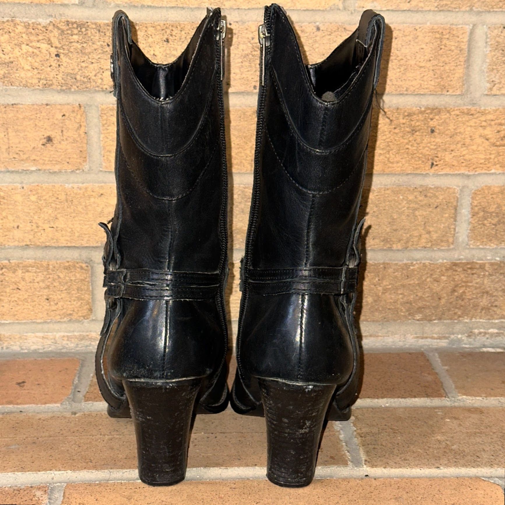 Harley Davidson Harley-Davidson Boots Womens Black Leather Mid Calf Zip Pointed Toe 9 Block Heel Motorcycle Biker D85068 Size US 9 / IT 39 - 7 Thumbnail