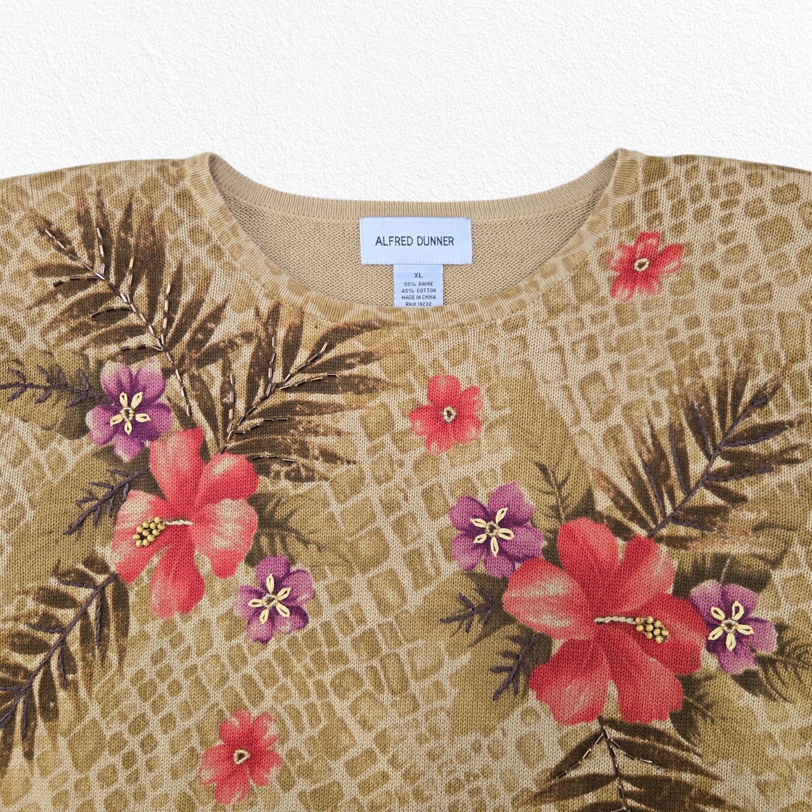 Other Y2K Beige Floral Tropical Embroider Ramie Knit Top Size XL Size XL / US 12-14 / IT 48-50 - 3 Thumbnail