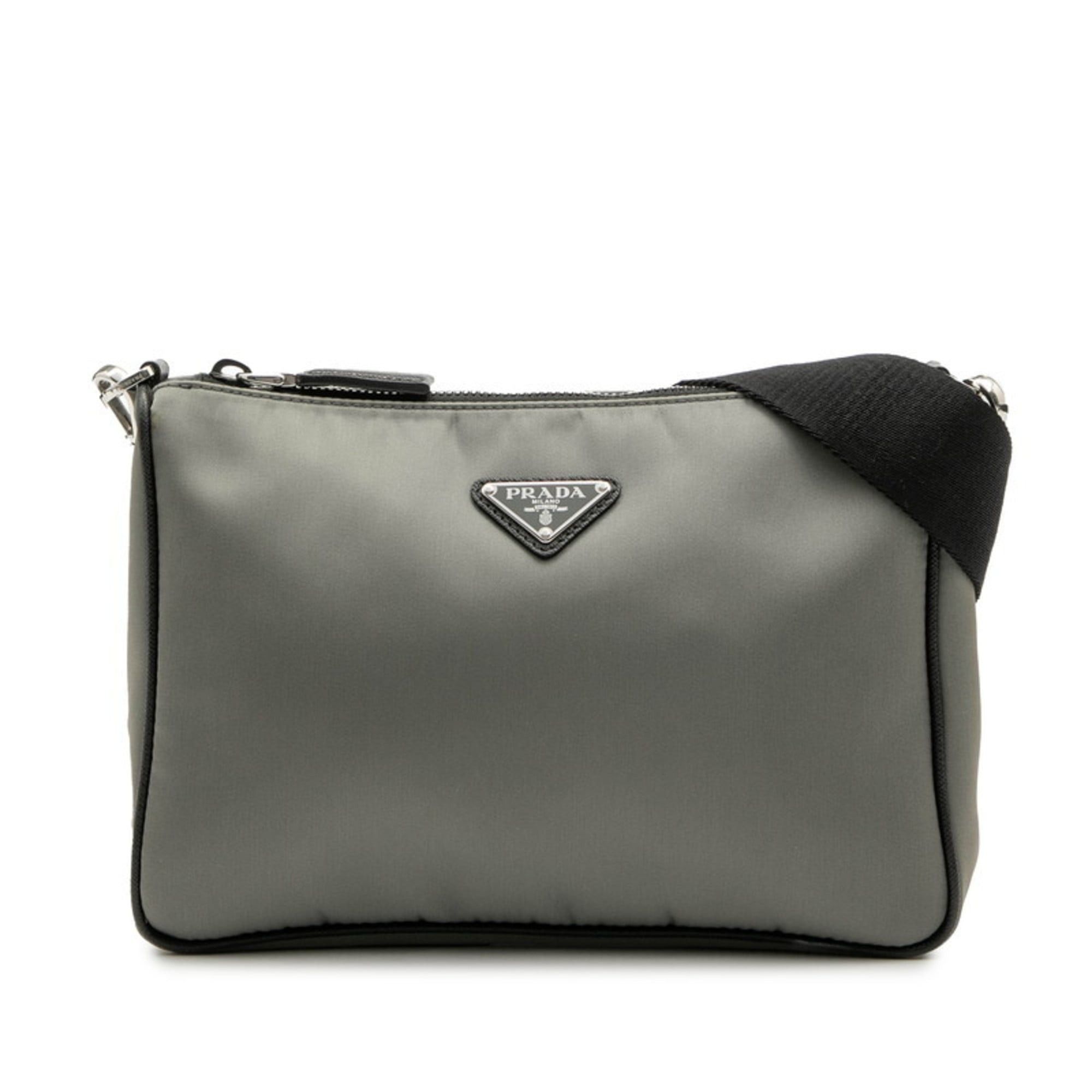 Prada Prada Triangle Logo Plate Shoulder Bag 2VH113 Gray Black Nylon Leather Women's PRADA Size ONE SIZE - 1 Thumbnail