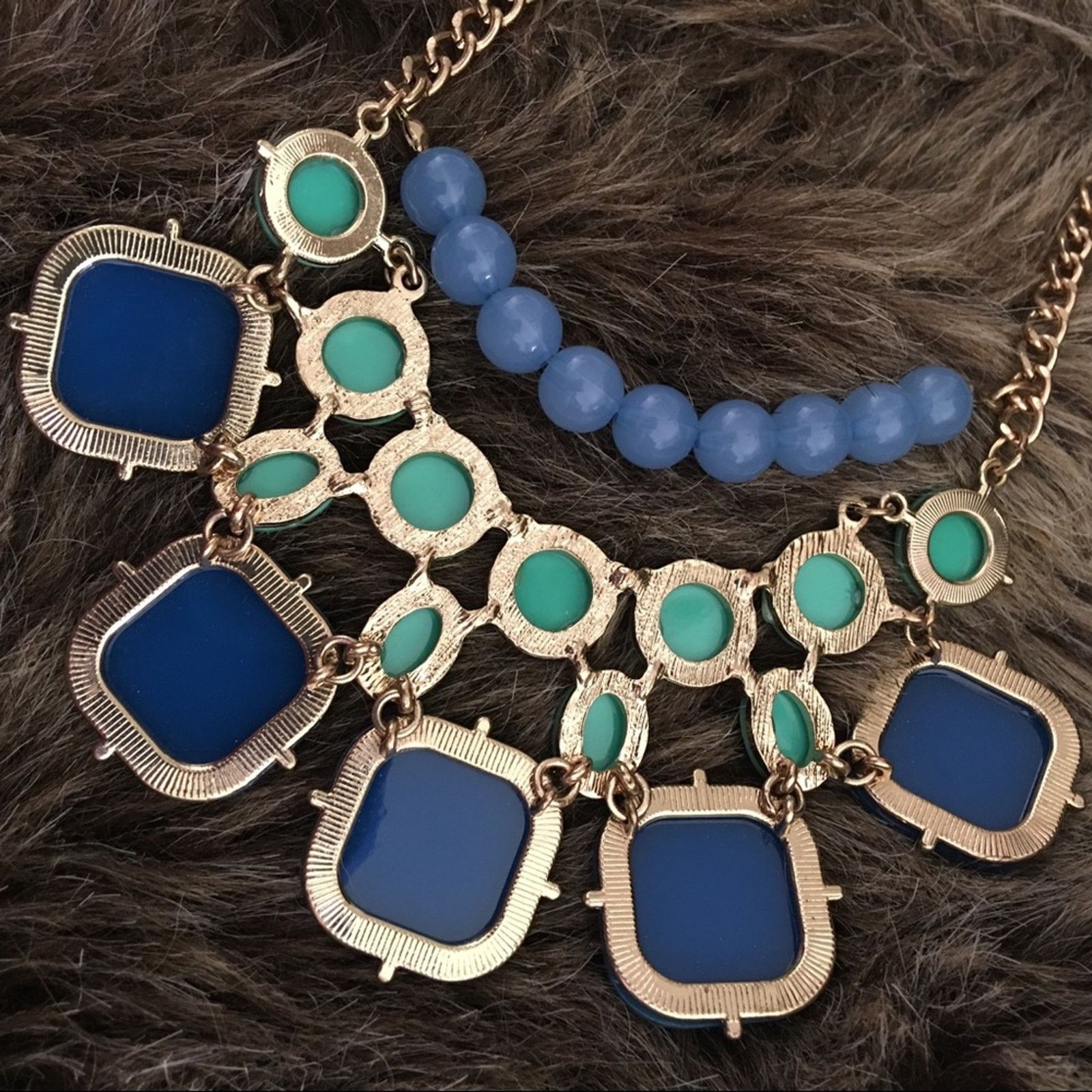 Jewelry Blue and mint tone gold chain link necklace Size ONE SIZE - 7 Thumbnail