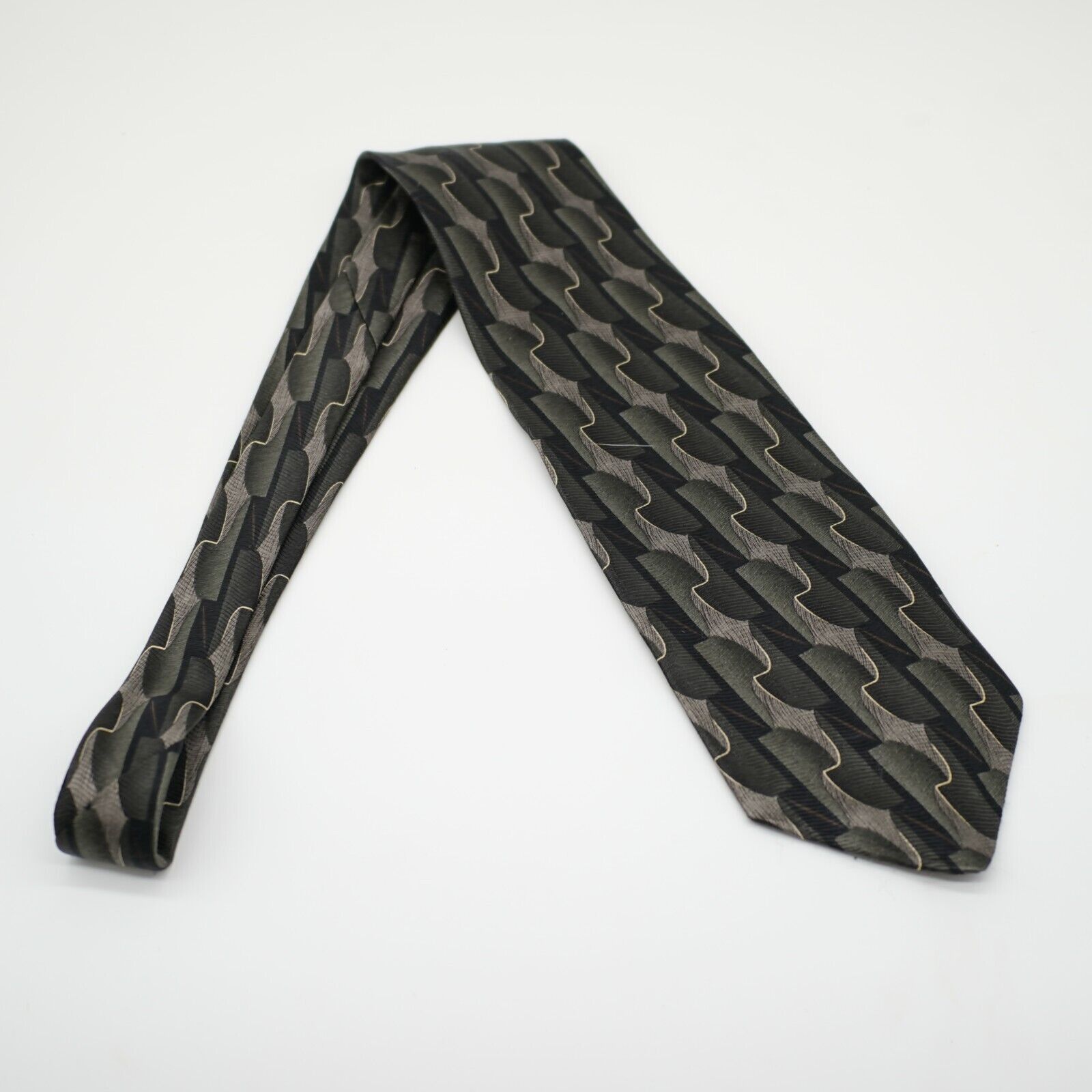 J Ferrar J. Ferrar Abstract Green Tan Jacquard Print Short Wide Silk Size ONE SIZE - 6 Thumbnail