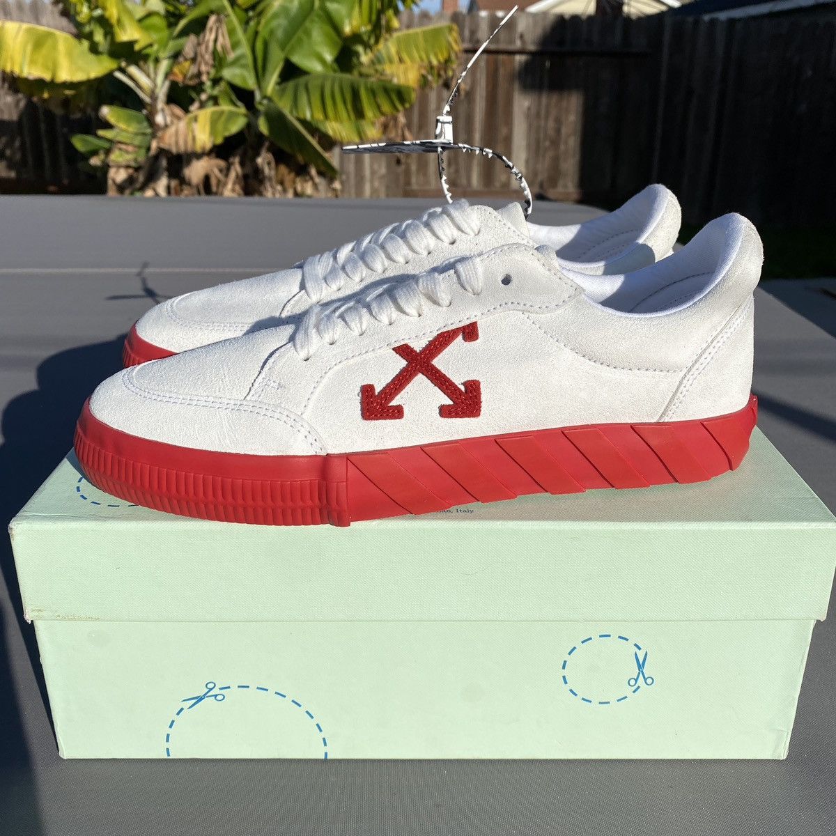 image of Off White Off-White Low Vulcanized Suede Leather White/red/marbled Shoes, Men's (Size 10)