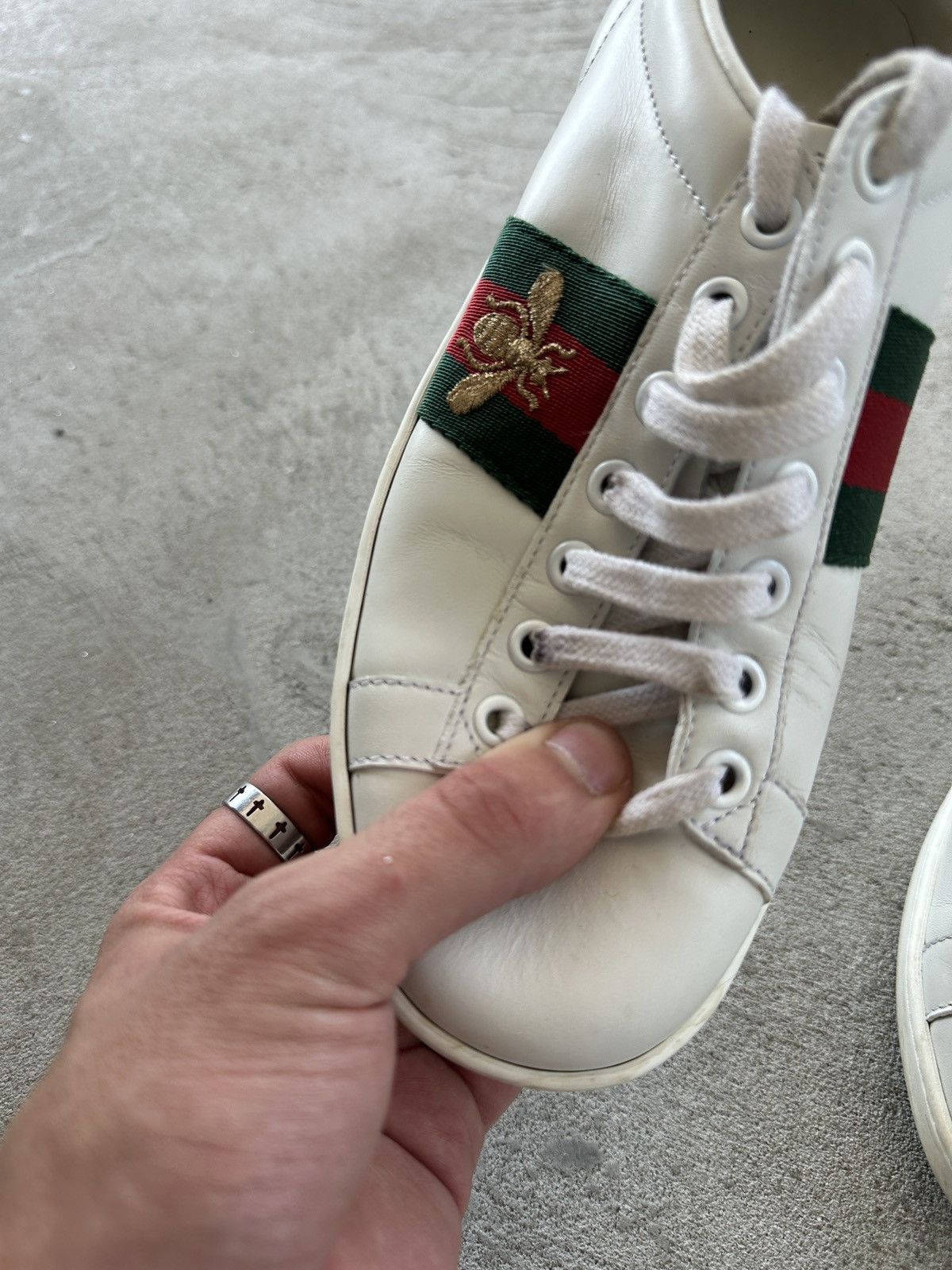 Gucci Gucci Ace Sneaker Bee White Leather Womens Sneakers EU34 Size US 4.5 / IT 34.5 - 10 Thumbnail