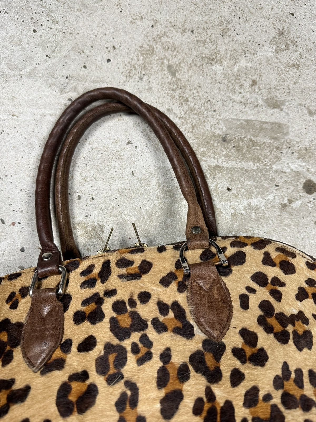 Japanese Brand Vintage 90s Leopard Print Fur & Leather Hand Bag Size ONE SIZE - 10 Thumbnail