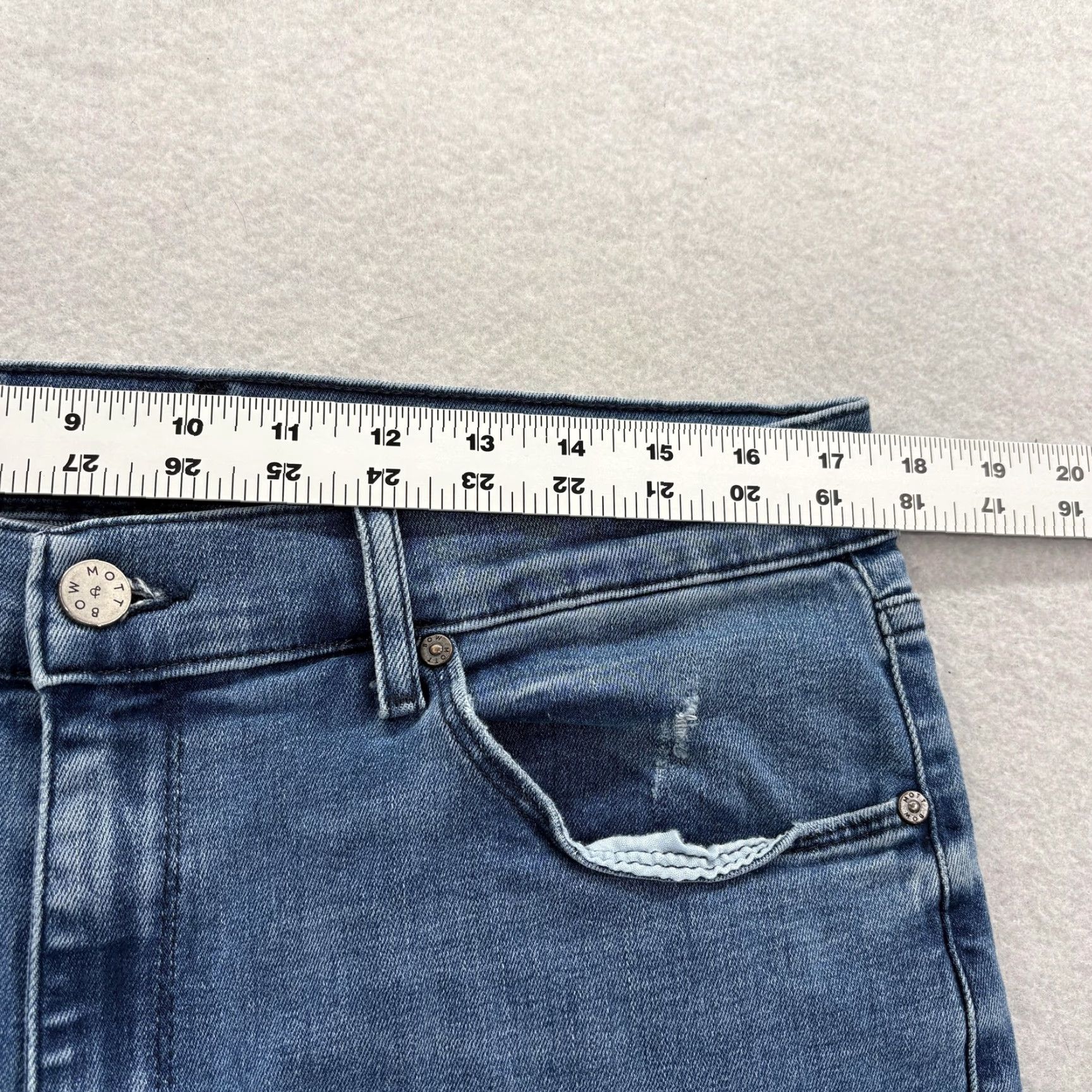 Mott & Bow Mott & Bow Jeans 35x34 Blue Medium Wash Straight Denim Pants Mens Regular Stretch Cotton Polyester Zip Pocket Vintage No Size US 35 - 7 Thumbnail