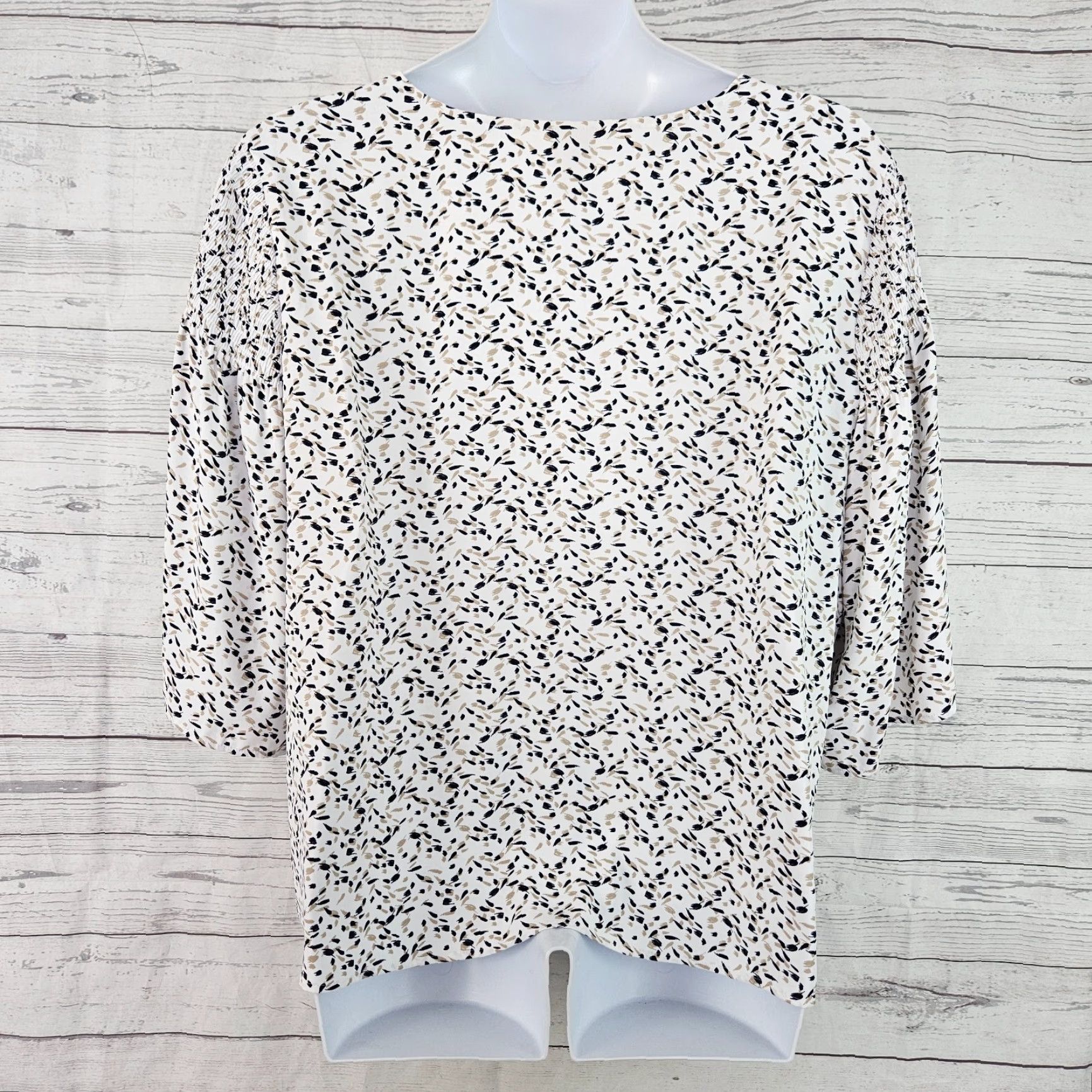 Vintage Chico's Womens Top Blouse 2XL White Tan 3/4 Sleeve V-Neck Shirt Womens 2XL Size XXL / US 16-18 / IT 52-54 - 3 Thumbnail