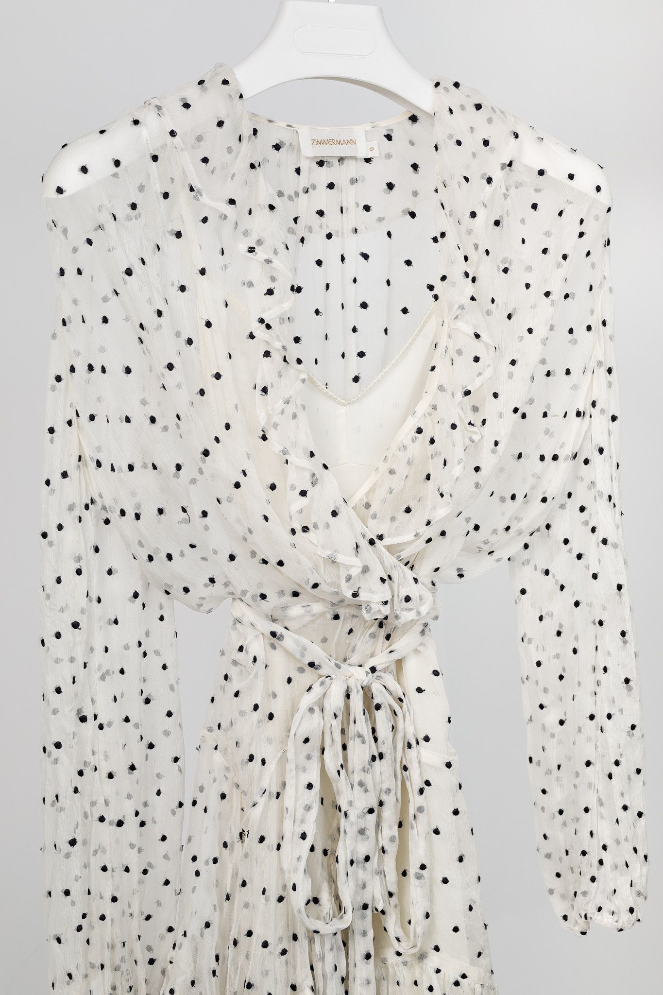 Zimmermann Zimmermann Adorn White Polka-Dot Silk Ruffle Wrap Dress Size S / US 4 / IT 40 - 3 Thumbnail