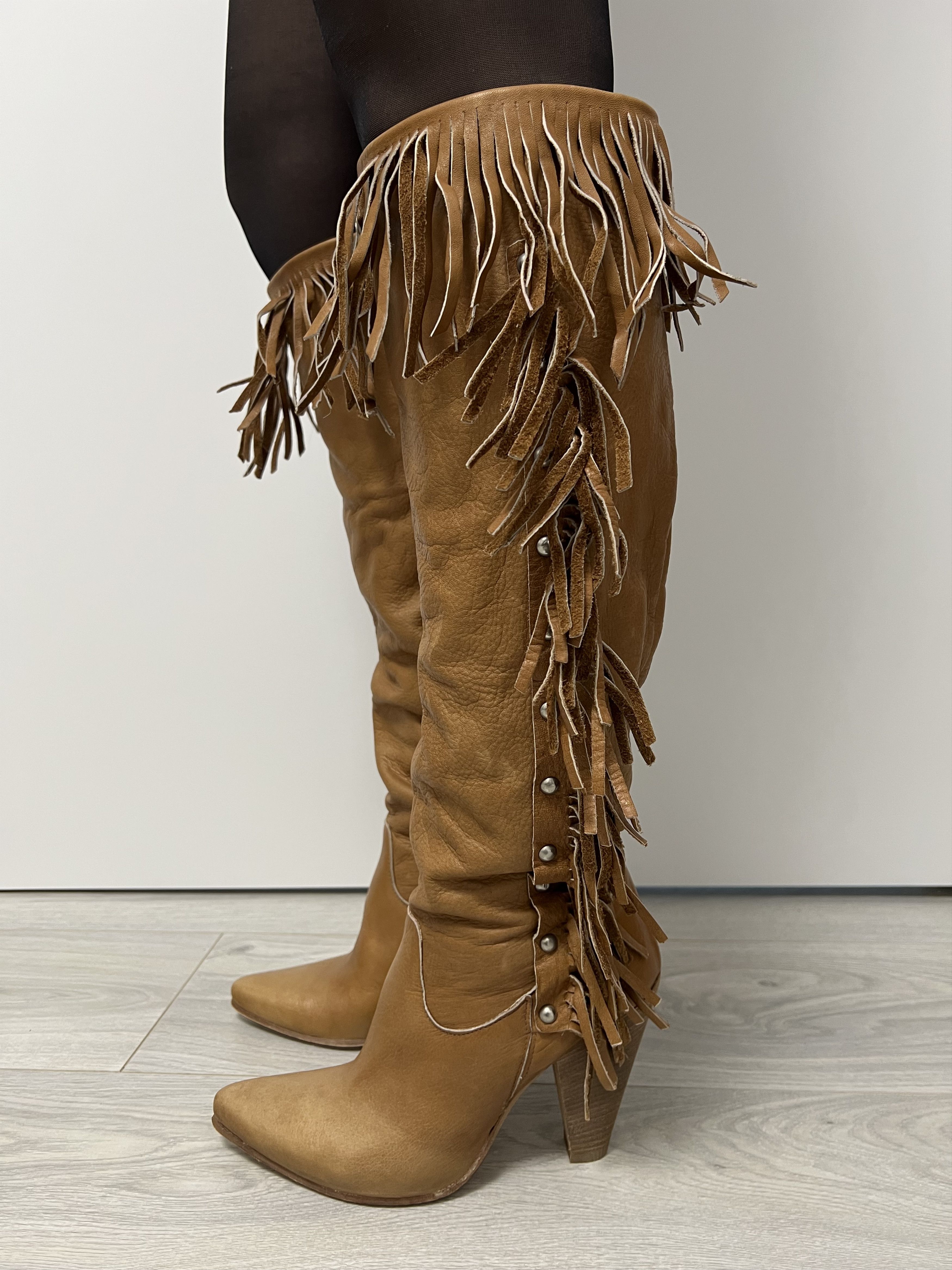 Other RD Copmany Brown Leather Cowboy Fringe Knee High Boots Size US 9 / IT 39 - 3 Thumbnail