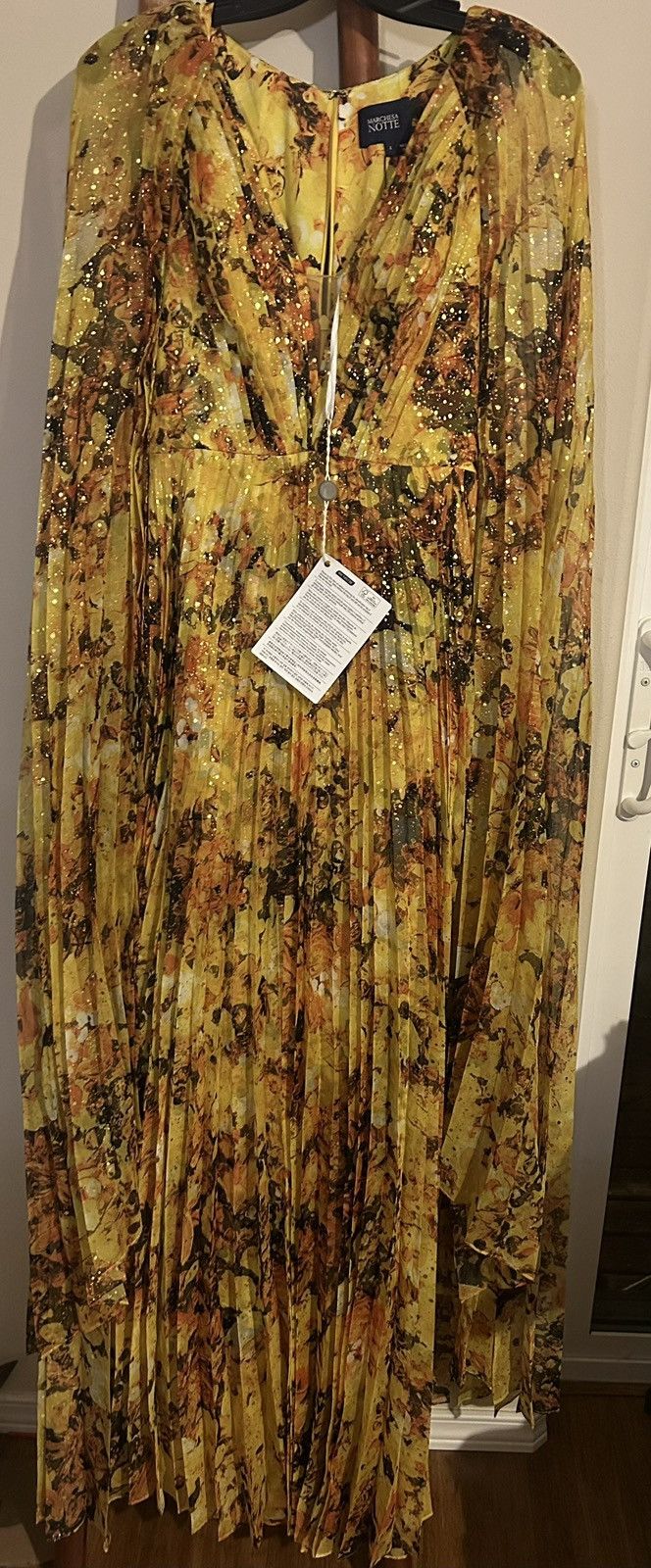 Marchesa MARCHESA NOTTE Cape-effect pleated floral-print chiffon Gown Size S / US 4 / IT 40 - 4 Thumbnail