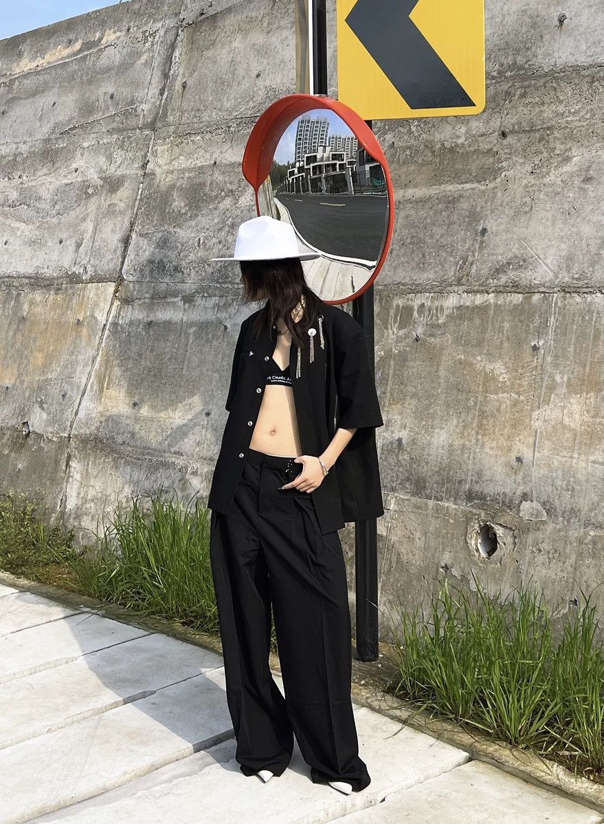 Japanese Brand Korean floor-length drapey black suit wide-leg floor-length Size 30" / US 8 / IT 44 - 9 Thumbnail