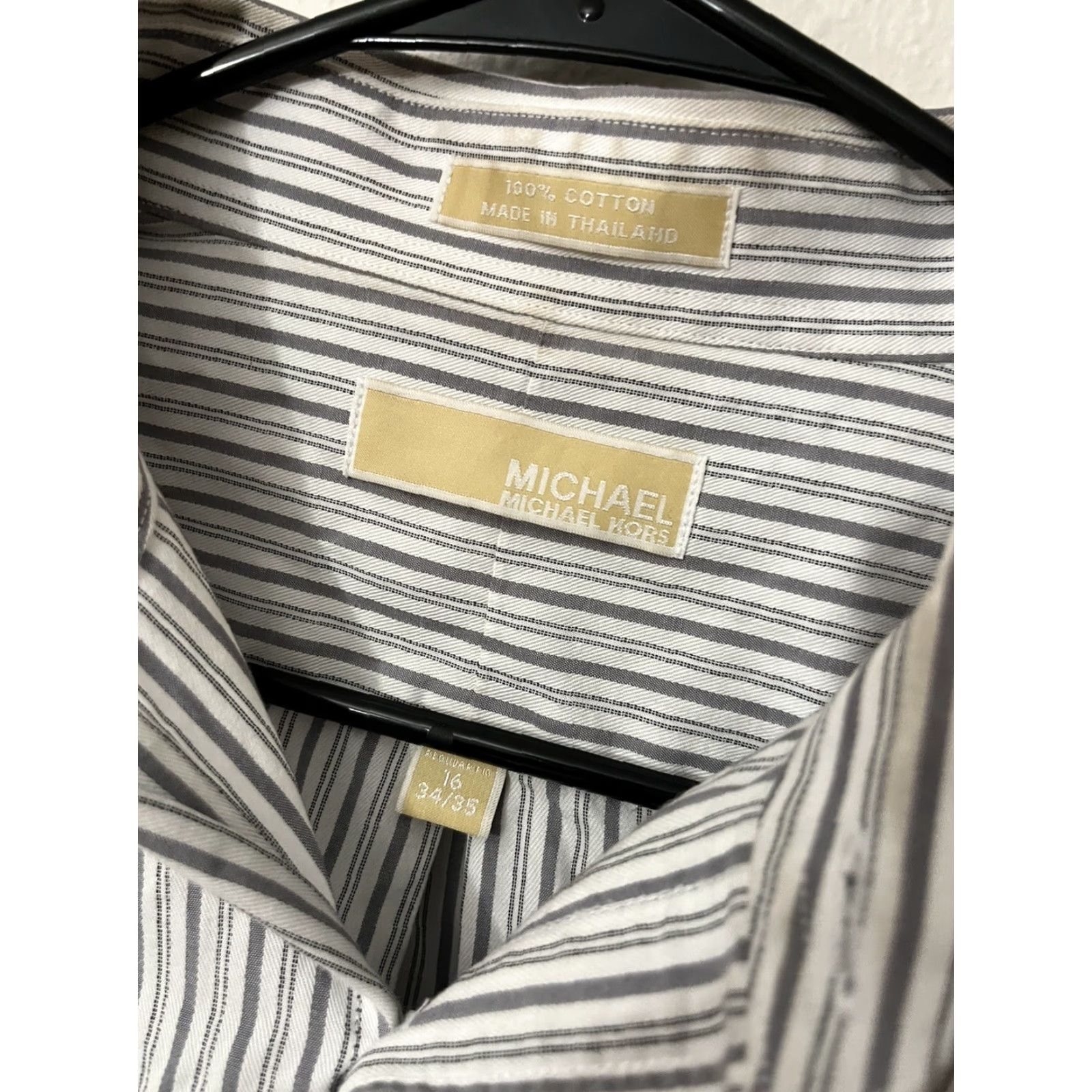 Michael Kors Michael Kors Dress Shirt White Striped Gray 16-34/35 Button Shirt 100% Cotton Men Long Sleeve Collared Spread Shirt 16 White Cotton Button-Up Mens Size 42R - 3 Thumbnail