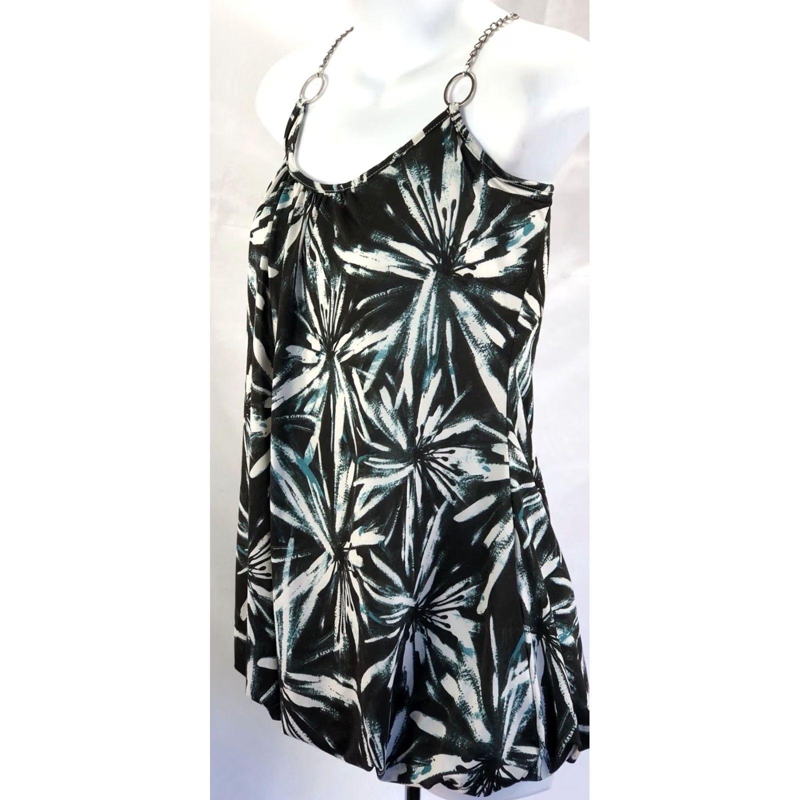 Vintage NWT Vanity sleeveless Tank Top M Blk/Green Scoop Neck Chain Straps Balloon Hem Y2K 90s Size M / US 6-8 / IT 42-44 - 3 Thumbnail