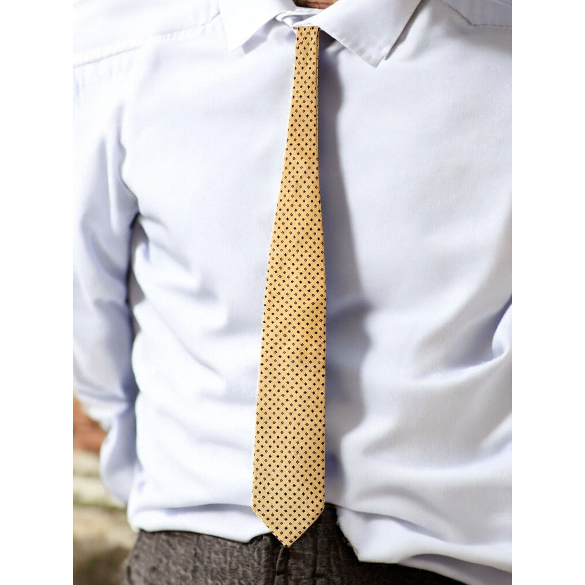 Vintage Antiche Seterie Fiorentine Luxury 100% Silk Tie - Yellow wit Size ONE SIZE - 1 Thumbnail