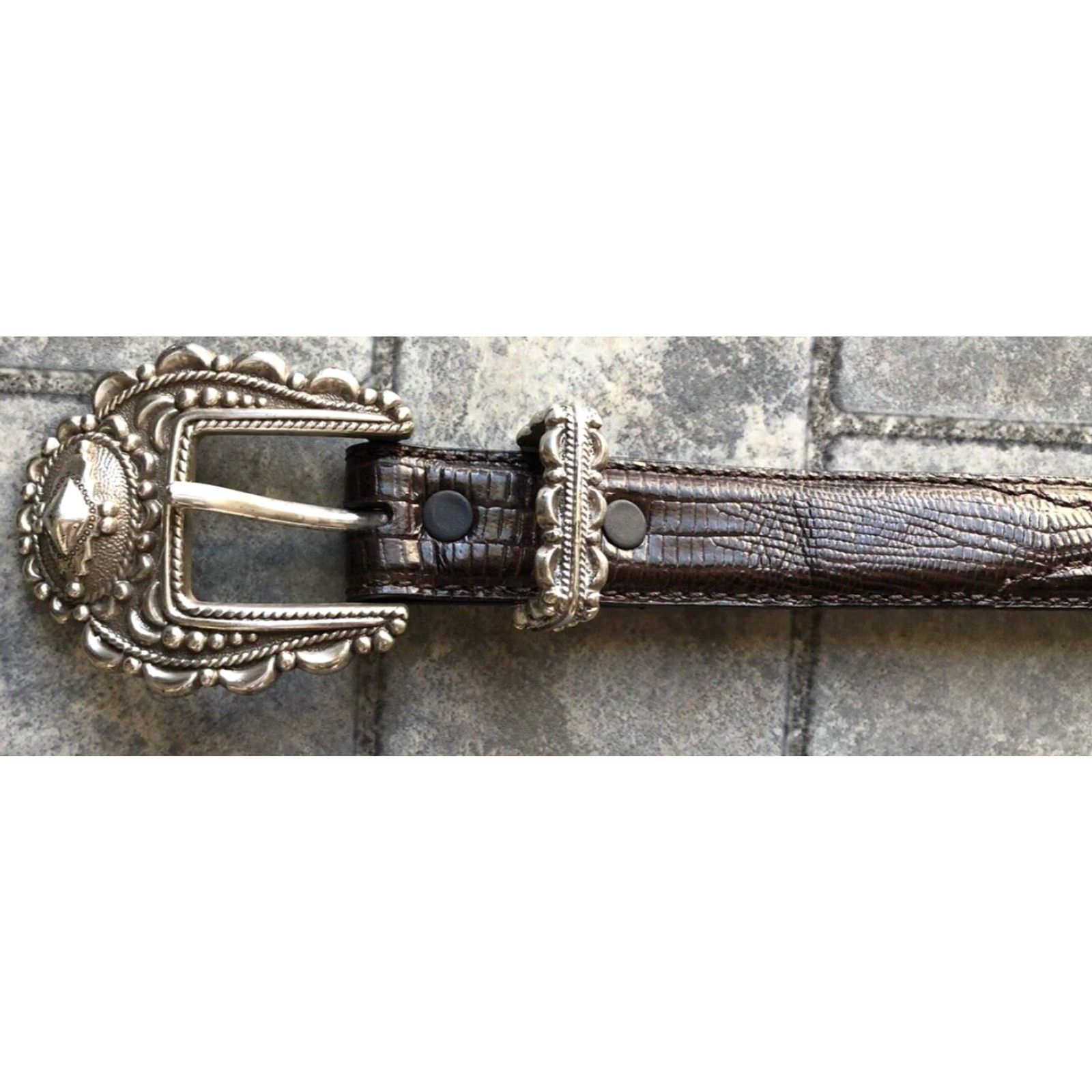 Buckle Black VINTAGE Crumrine Belt Womens Leather Studded Buckle XL Black 45in Western Hipster 2000 Chelsea Collections Size ONE SIZE - 3 Thumbnail