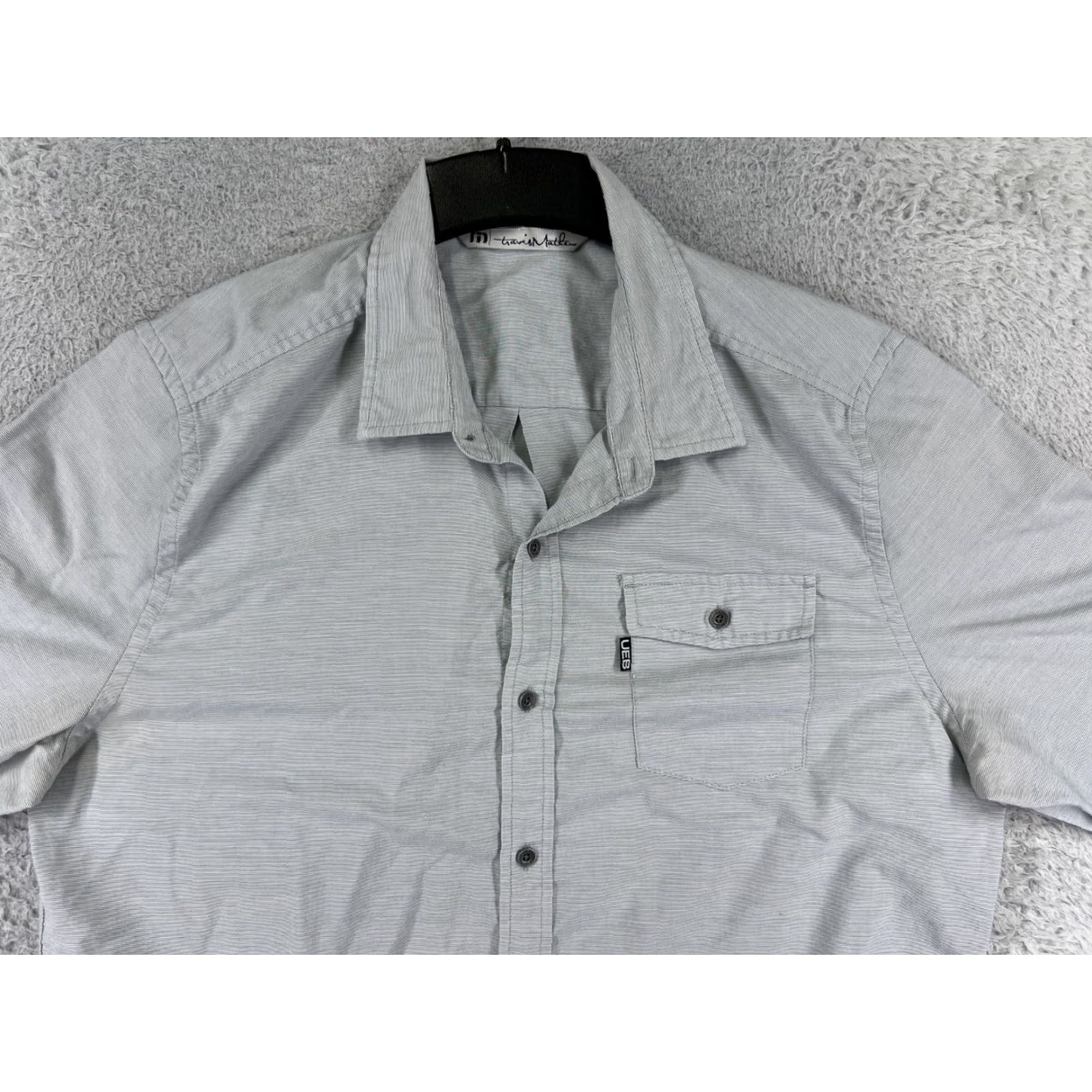 TravisMathew Travis Mathew Shirt Mens XL Gray Stripe Button-Up Long Sleeve Slim Fit Size US XL / EU 56 / 4 - 7 Thumbnail