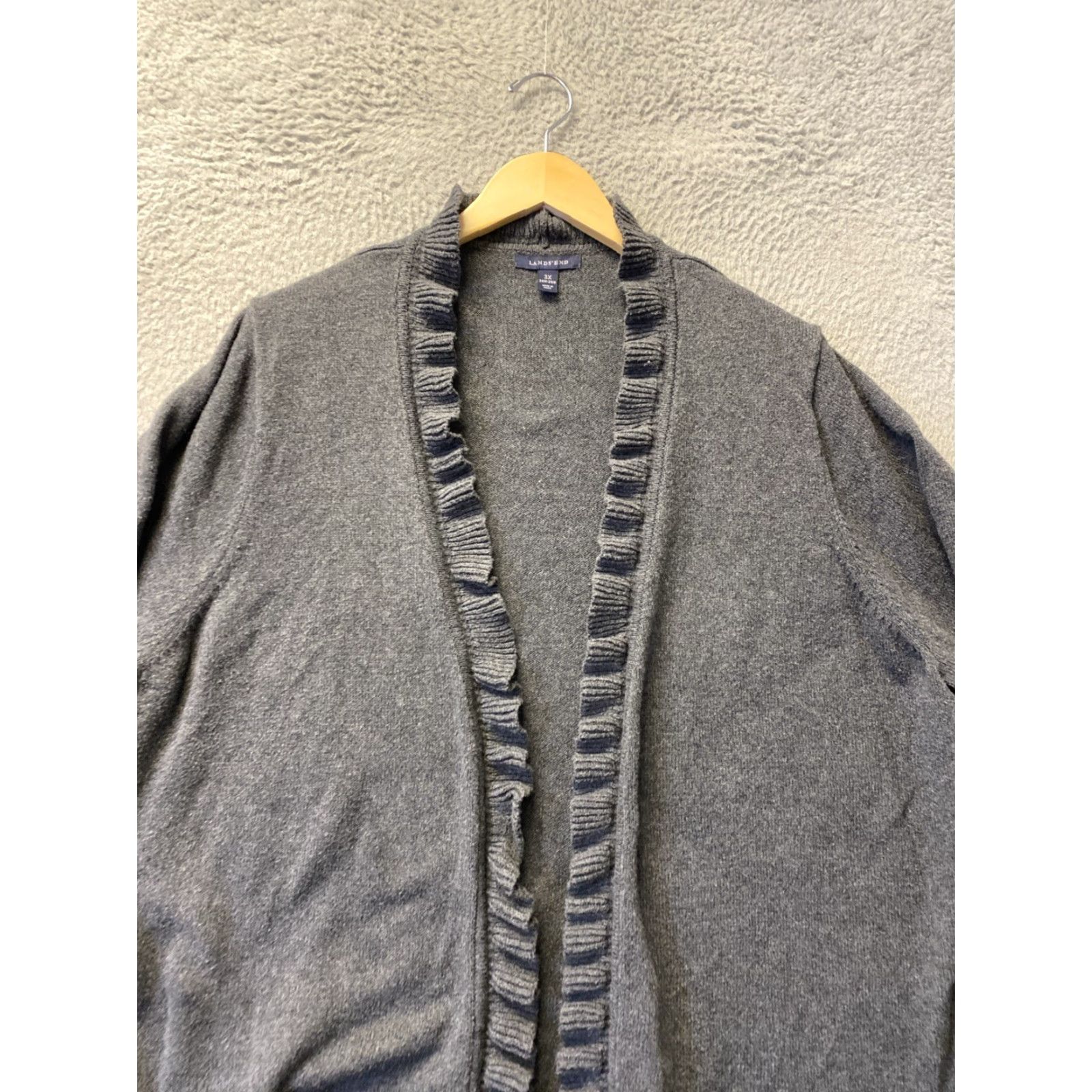 Lands' End Lands' End Cardigan Sweater Women 3XL Gray Mock Neck Long Sleeve Knit Full Zip Wool Cotton Nylon Fair Isle Seasonal Fall Winter Spring Womens Size XXL / US 16-18 / IT 52-54 - 3 Thumbnail
