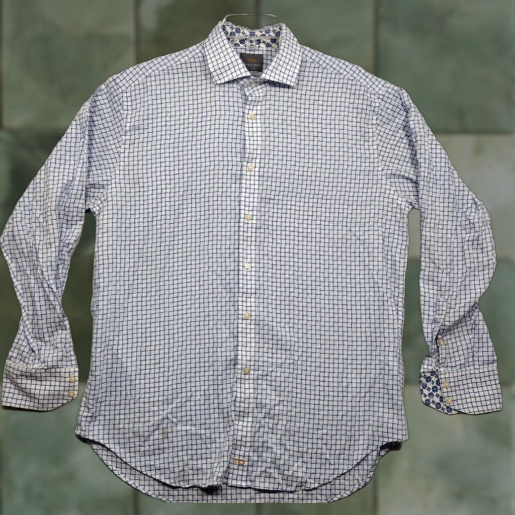 Vintage Thomas Dean Long Sleeve Button Up Shirt Mens Large Blue White Check Contrast Cuffs Cotton Size US L / EU 52-54 / 3 - 1 Thumbnail