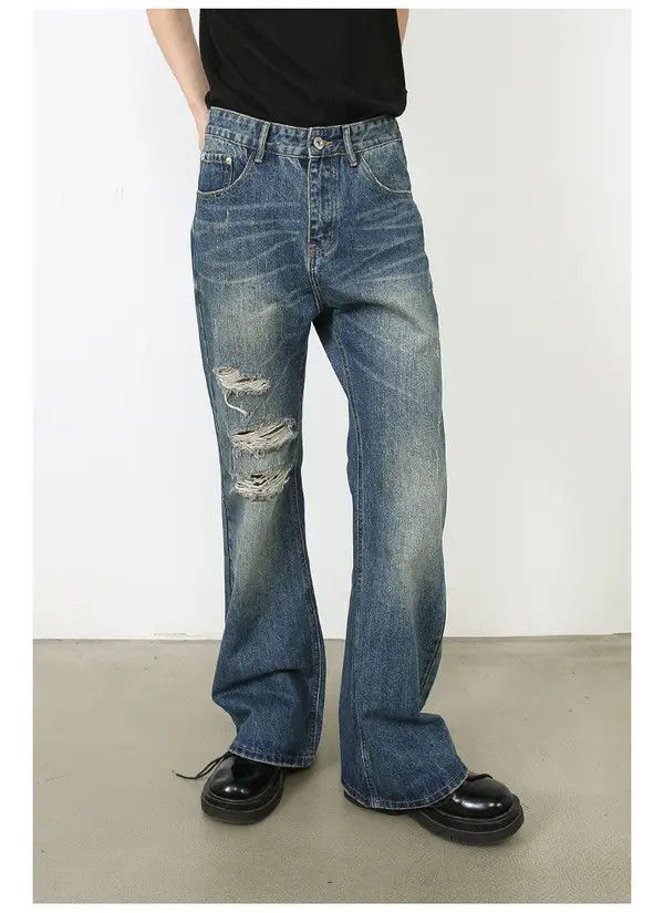 Japanese Brand Hiroko x naga Blue loose straight-leg ripped bootcut jeans Size US 32 / EU 48 - 7 Thumbnail