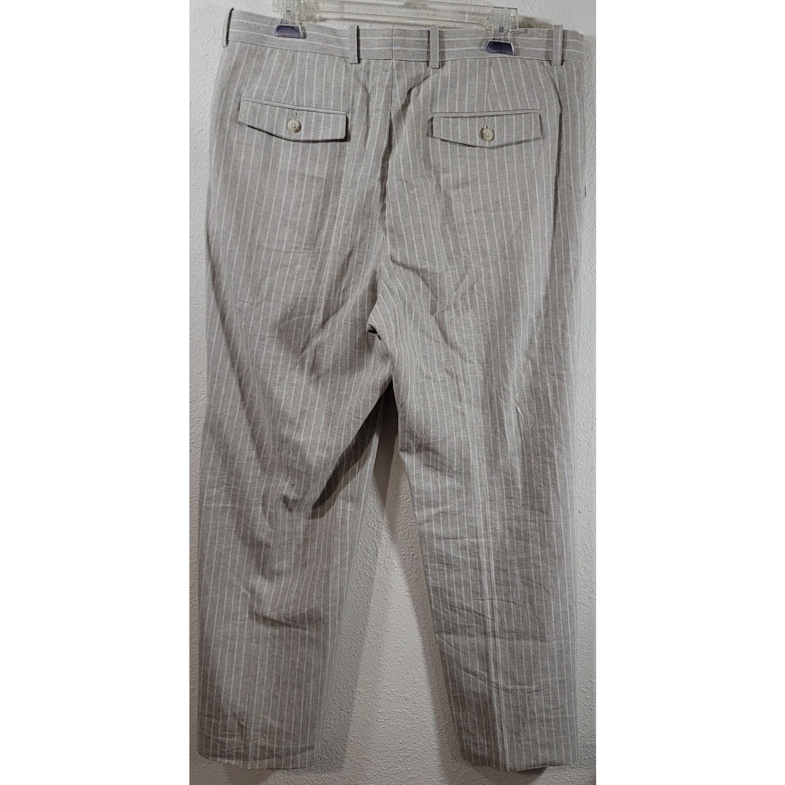 Other Perry Ellis Women's Tan White Pinstriped Dress Pants 34/30 Size 36" / US 14 / IT 50 - 2 Thumbnail