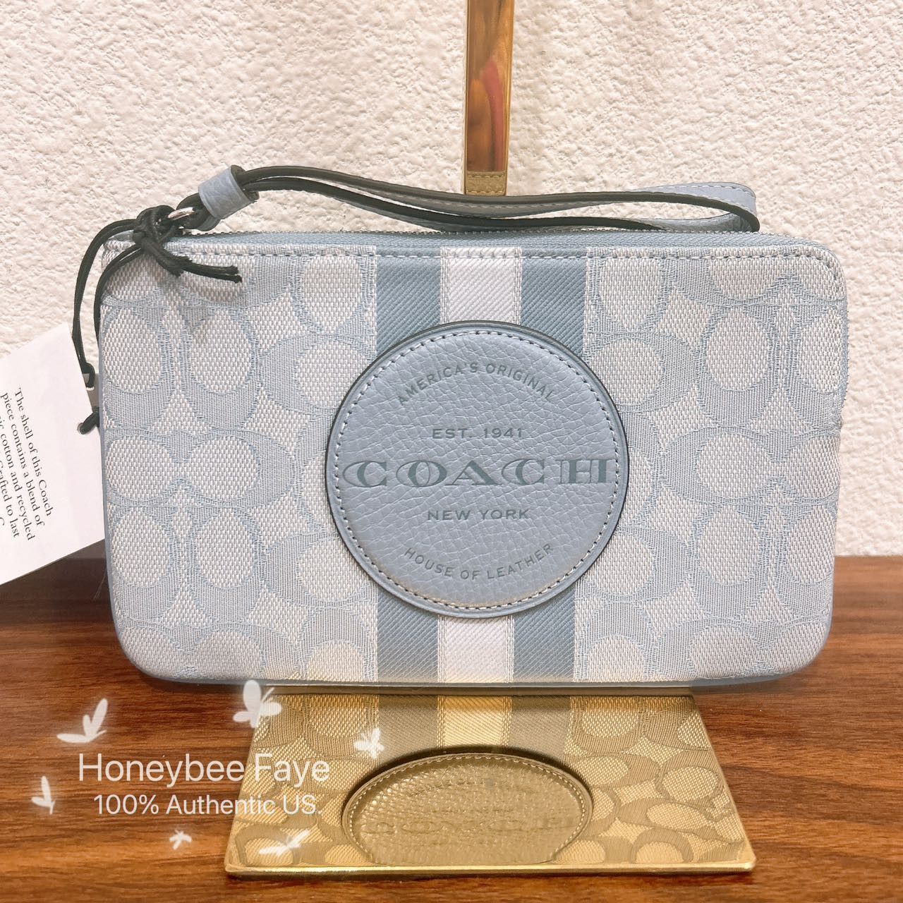 Coach Boxed Dempsey Corner Zip Wristlet In Signature Jacquard selling With Coach Patch A