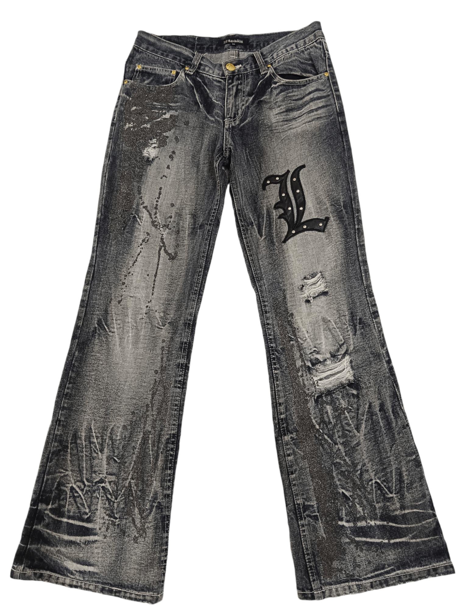 LOWBOX Zerosail Lowbox Distressed Punk Flare Denim Size US 32 / EU 48 - 1 Thumbnail
