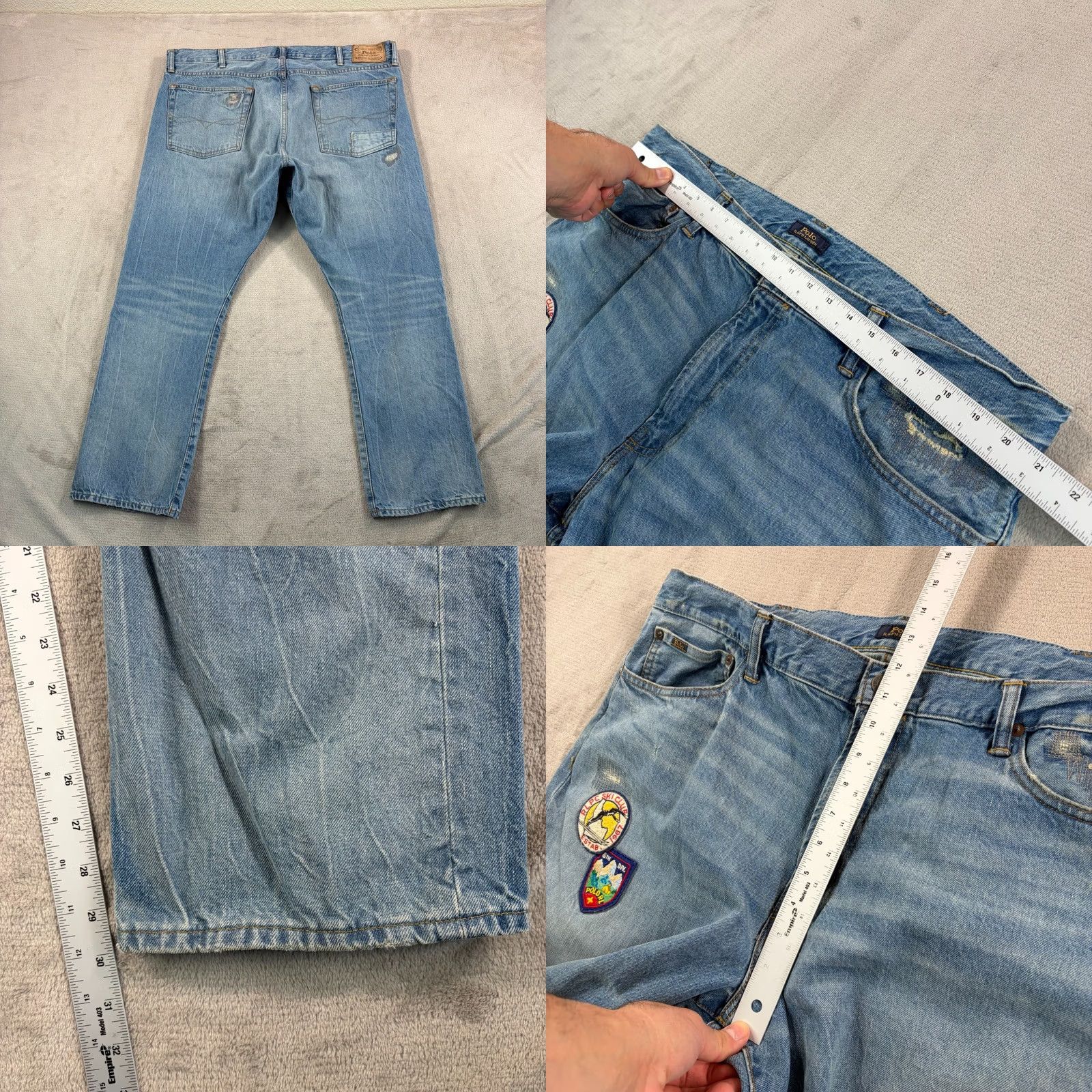 Polo Ralph Lauren Polo Ralph Lauren Jeans Mens 40x30 Blue Slim Straight Varick Ski Club Patch Distressed RLPC Size US L / EU 52-54 / 3 - 8 Thumbnail
