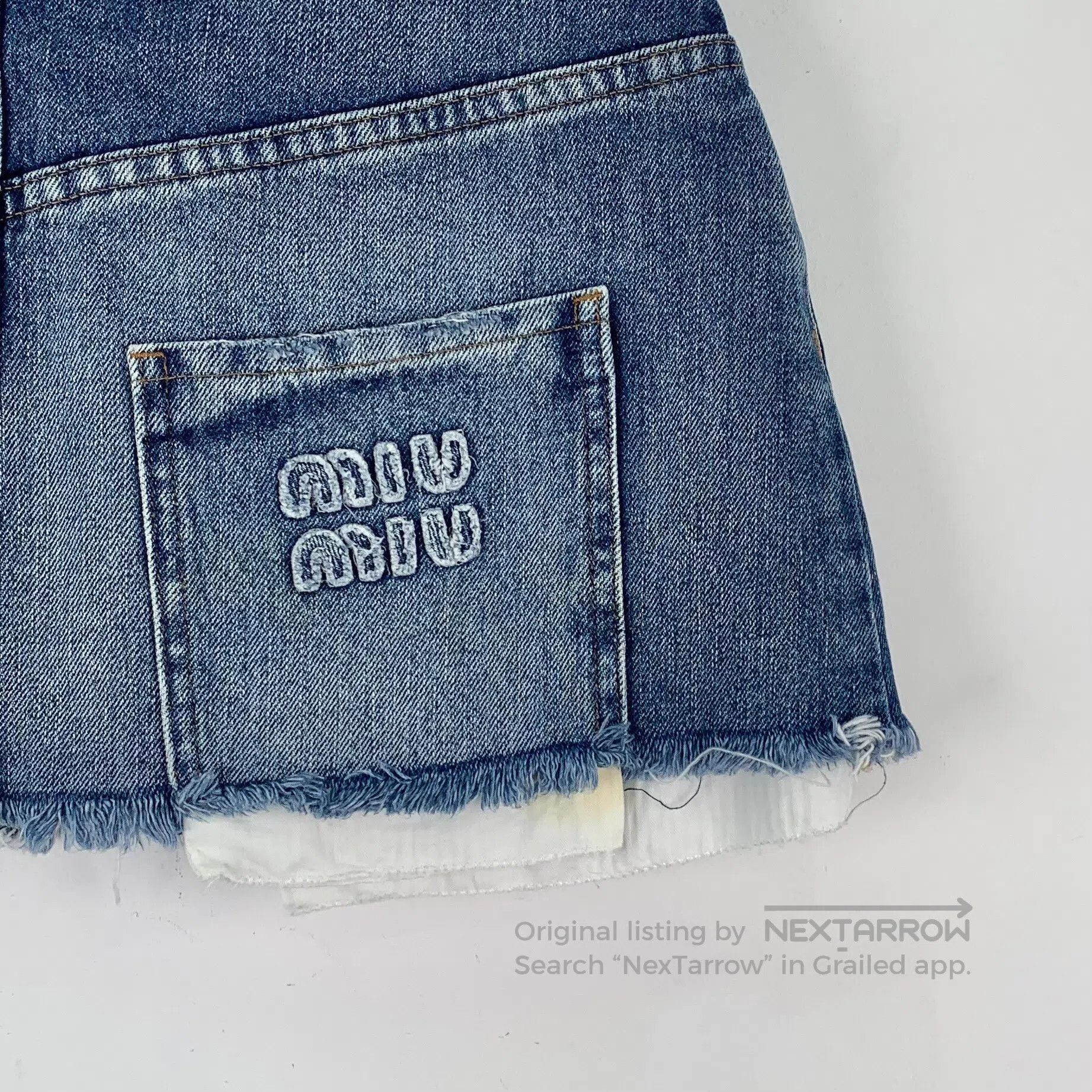Miu Miu Miu Miu Blue Washed Denim Skirt with Logo Letter Embroider Size 39" - 5 Thumbnail