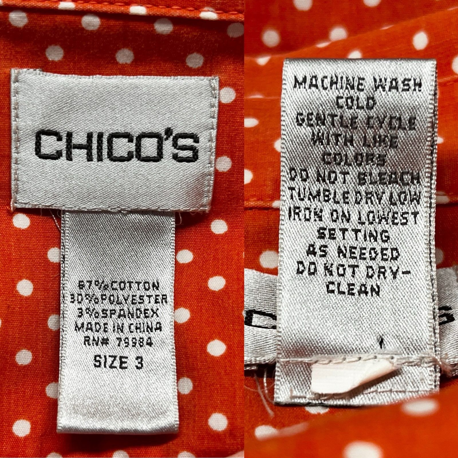 Chicos Chico's Button Down Blouse Orange White Polka Dots XL/16 Size XXL / US 16-18 / IT 52-54 - 8 Thumbnail