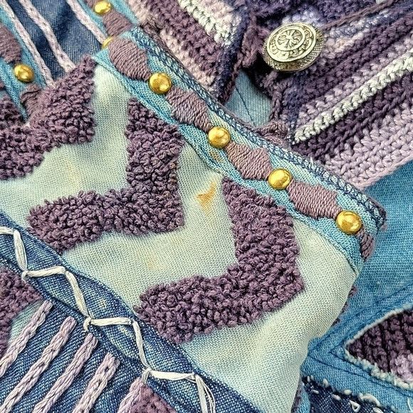 Vintage Vintage 90s y2k Denim Blue Purple Knit Crochet Studded Embro Size M / US 6-8 / IT 42-44 - 4 Thumbnail
