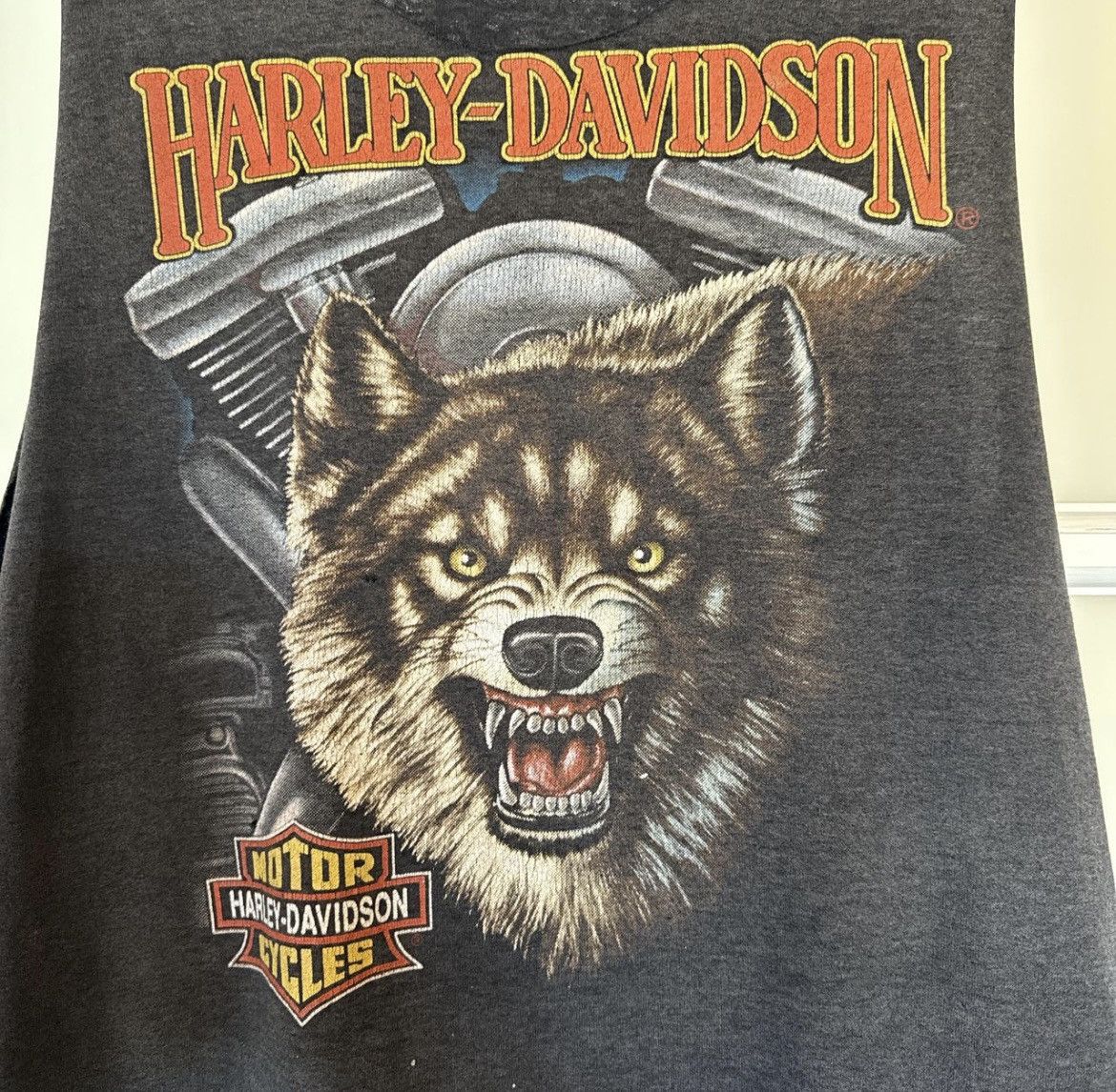 Harley Davidson 1990s Harley-Davidson Black Wolf Tank Single Stitch Size US L / EU 52-54 / 3 - 2 Thumbnail