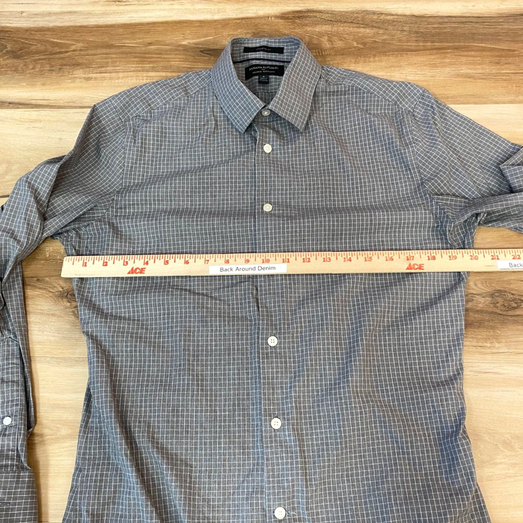Banana Republic Banana Republic Mens Small Athletic Fit Dress Shirt Wrinkle Resistant Grid Check Size 36R - 7 Thumbnail