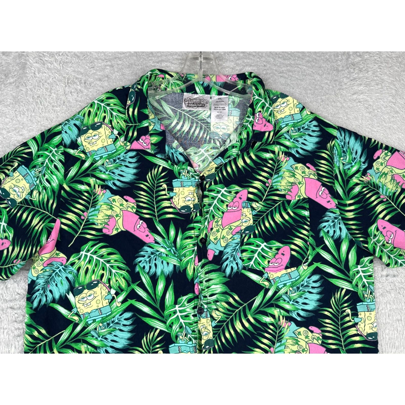 Vintage Spongebob Squarepants Shirt Men Extra Large Green Floral Hawaiian Rayon Size US XL / EU 56 / 4 - 4 Thumbnail
