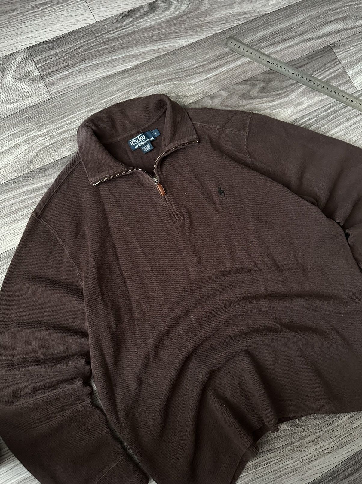 Polo Ralph Lauren × Ralph Lauren × Vintage RARE Polo Ralph Lauren Vintage 1/3 zip brown sweater size L Size US L / EU 52-54 / 3 - 3 Thumbnail