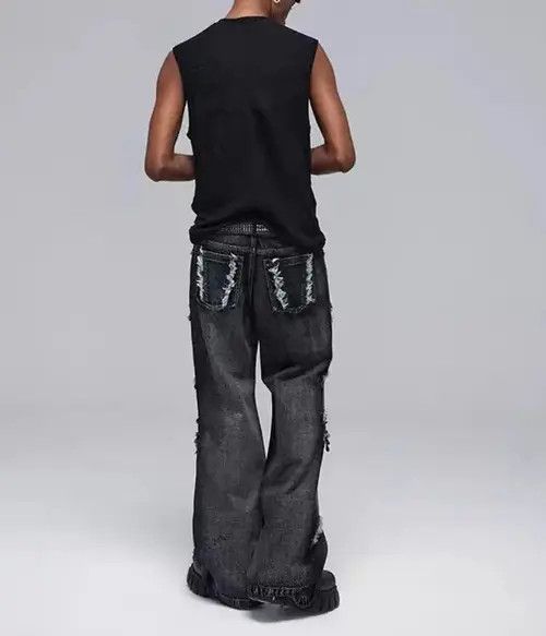 High Sport × Japanese Brand × Ring Of Fire Vintage deconstructed washed distressed fringed jeans Size US 32 / EU 48 - 3 Thumbnail