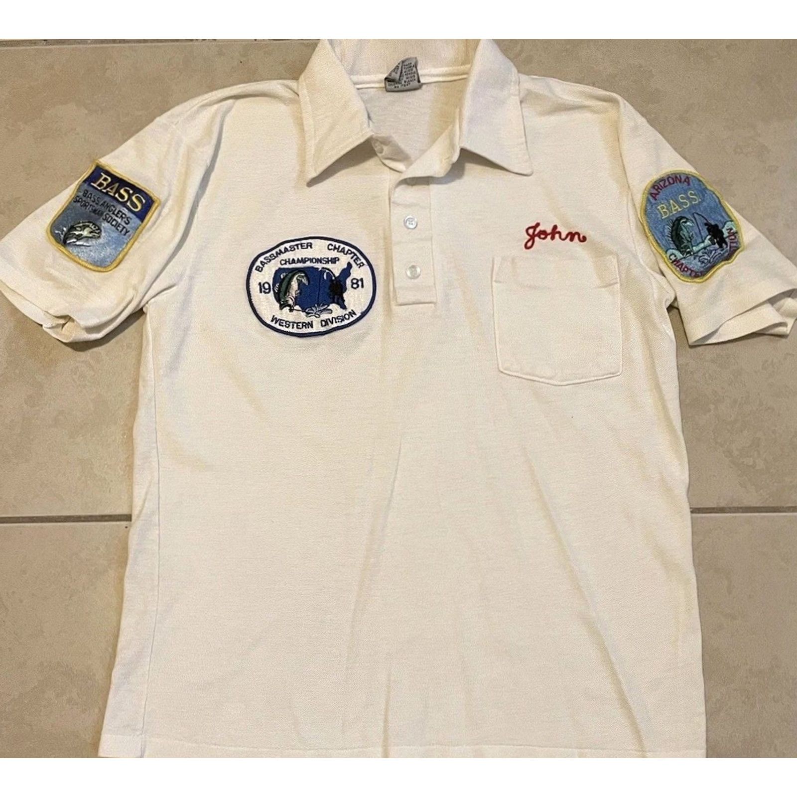Vintage VINTAGE 80s Arizona Bassmaster Champion Polo Shirt S White Fishing Chain Stitch Size US S / EU 44-46 / 1 - 2 Thumbnail