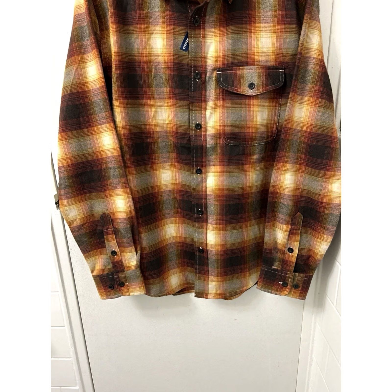 George George Mens Button-Up Shirt L/S Plaid Brown Stretch NWT Size US M / EU 48-50 / 2 - 3 Thumbnail