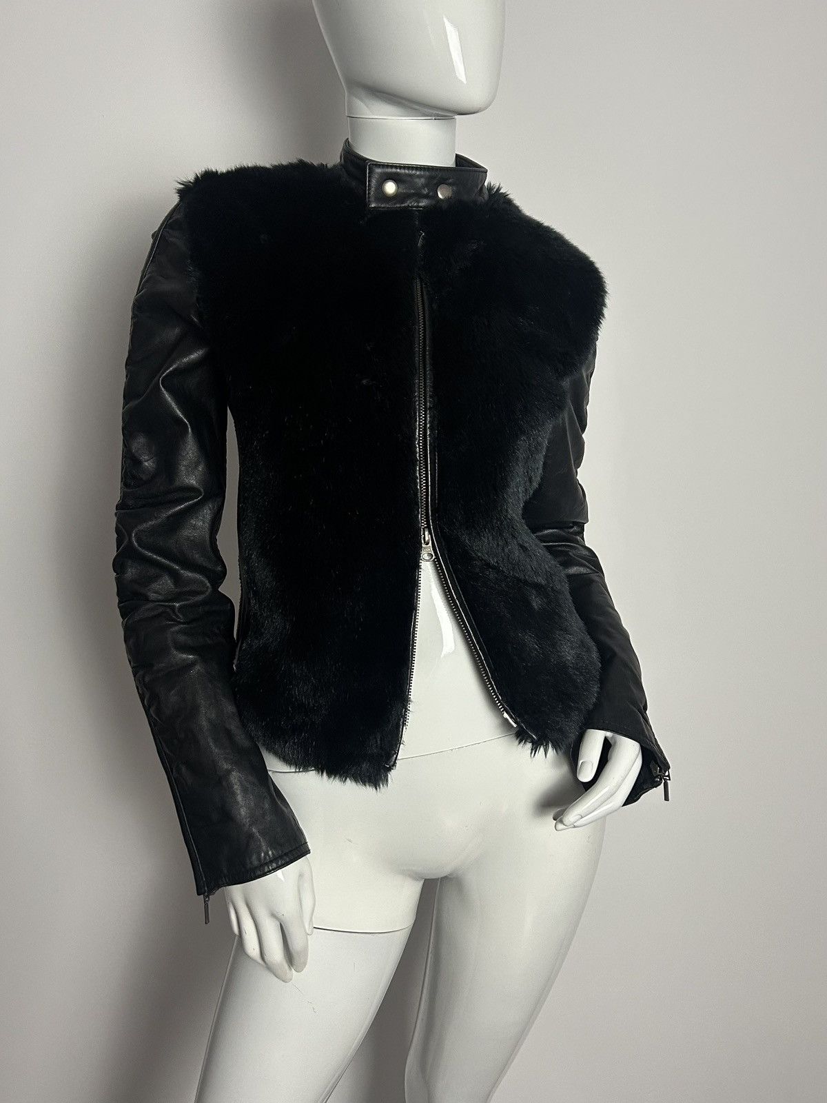 Other Vintage biker leather jacket with fur and draped sleeves Size S / US 4 / IT 40 - 2 Thumbnail