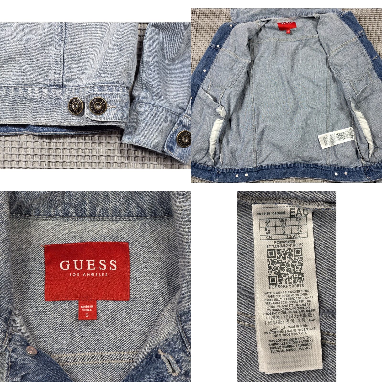 Guess GUESS Trucker Jacket Mens S Blue Denim Distressed Fade Cotton Jacket, 90s y2k, Los Angeles, Jean, Button, Logo, Embroidered, Pockets, Casual Menswear Size US 29 - 8 Thumbnail