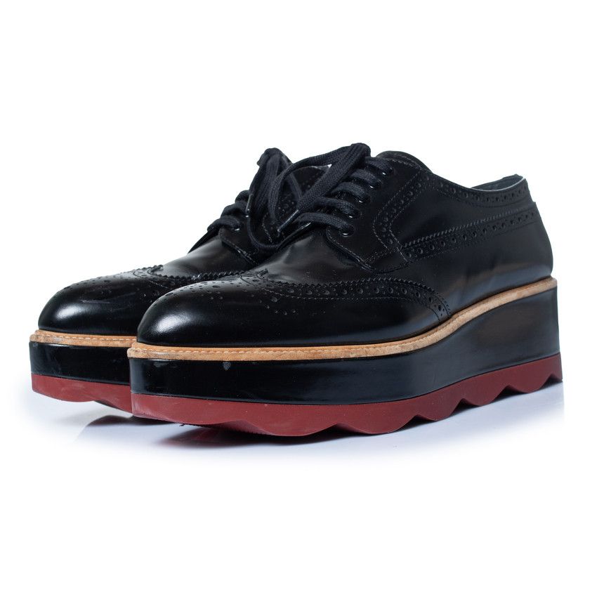 Prada Prada, shiny leather broque platform sneakers Size US 10.5 / IT 40.5 - 1 Thumbnail